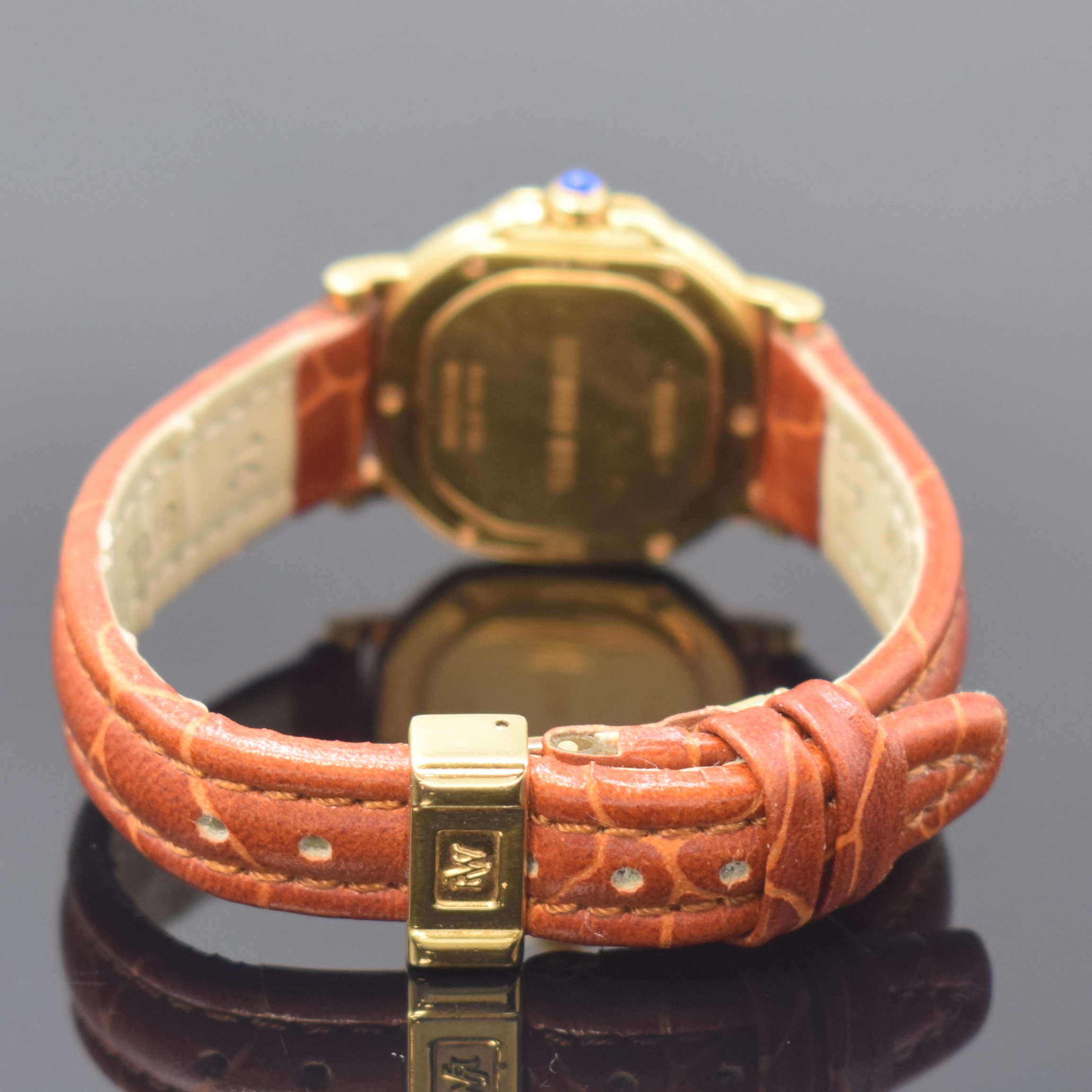 Detail b: RAYMOND WEIL Parsifal in GG 750/000 mit Diamanten Referenz 10.856, Schweiz um 2000, quarz, Boden 6-fach verschr., Schmuckkrone, neutr. Lederband m. ...