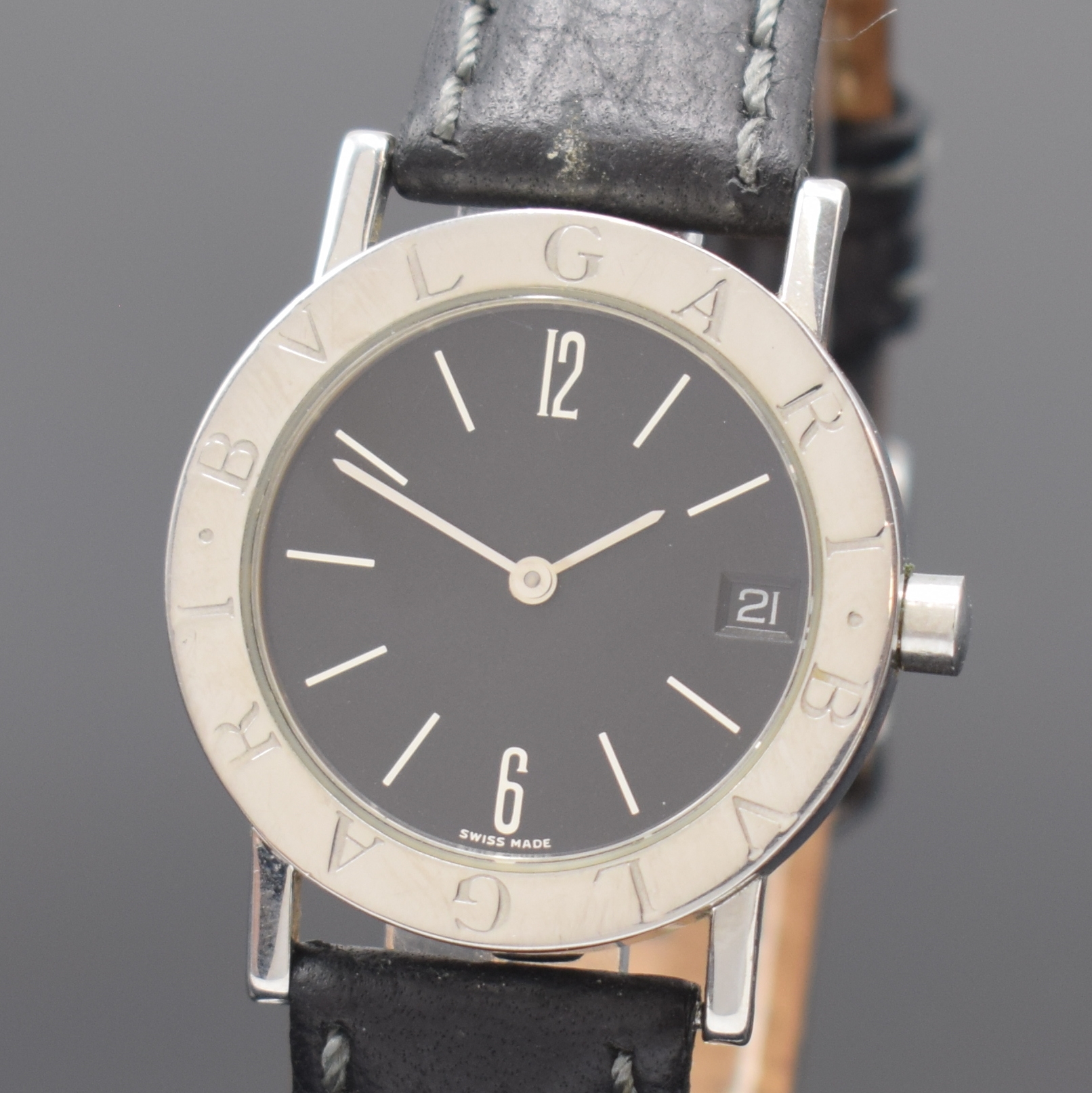 Detail a: BULGARI Damenarmbanduhr Referenz BB 30 SLD, Schweiz um 1995, quarz, Edelstahlgeh., Boden aufgedr., schwarzes Zifferbl. m. silb. Std.- Ind., Datum b. ...