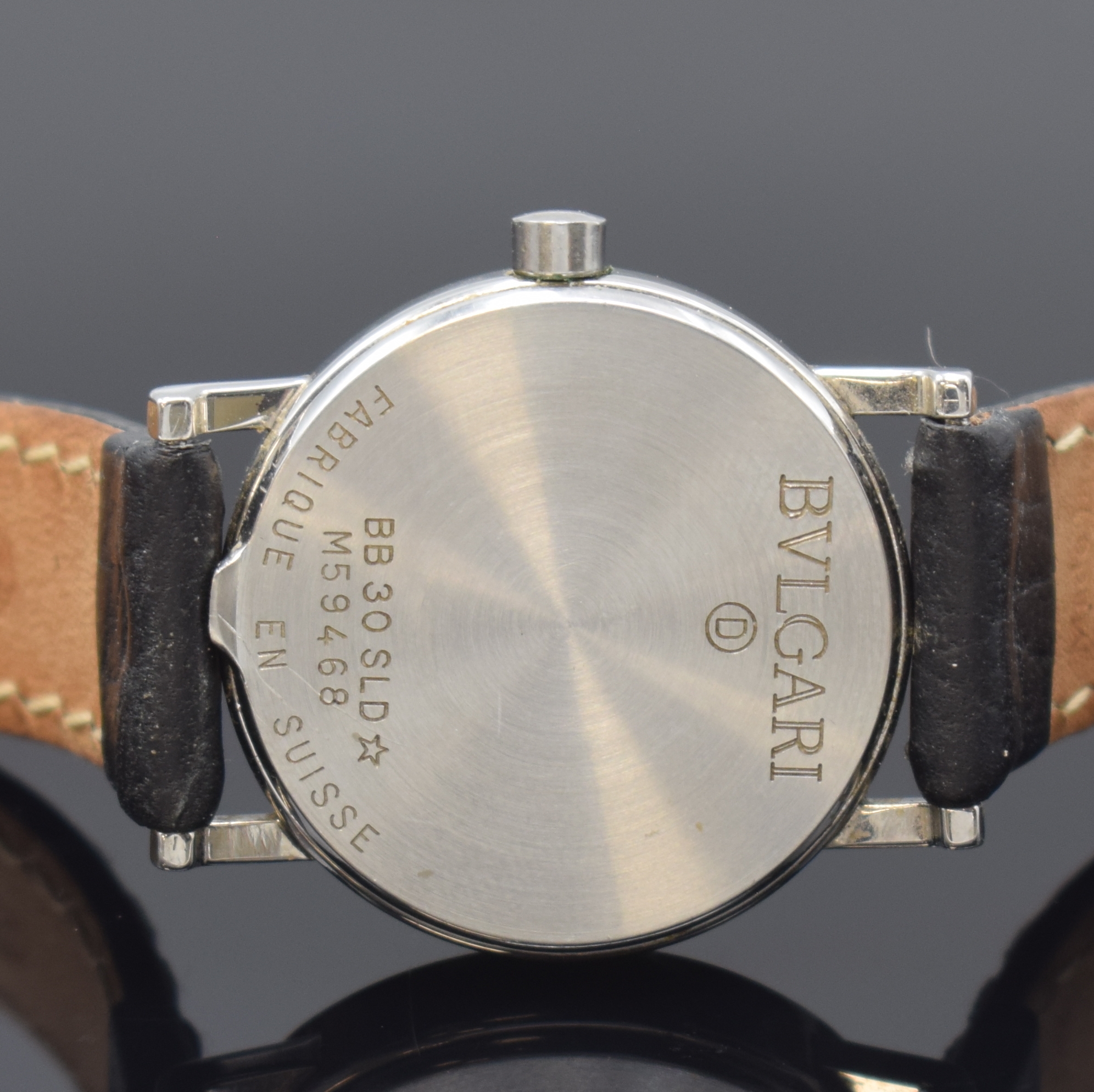 Detail c: BULGARI Damenarmbanduhr Referenz BB 30 SLD, Schweiz um 1995, quarz, Edelstahlgeh., Boden aufgedr., schwarzes Zifferbl. m. silb. Std.- Ind., Datum b. ...