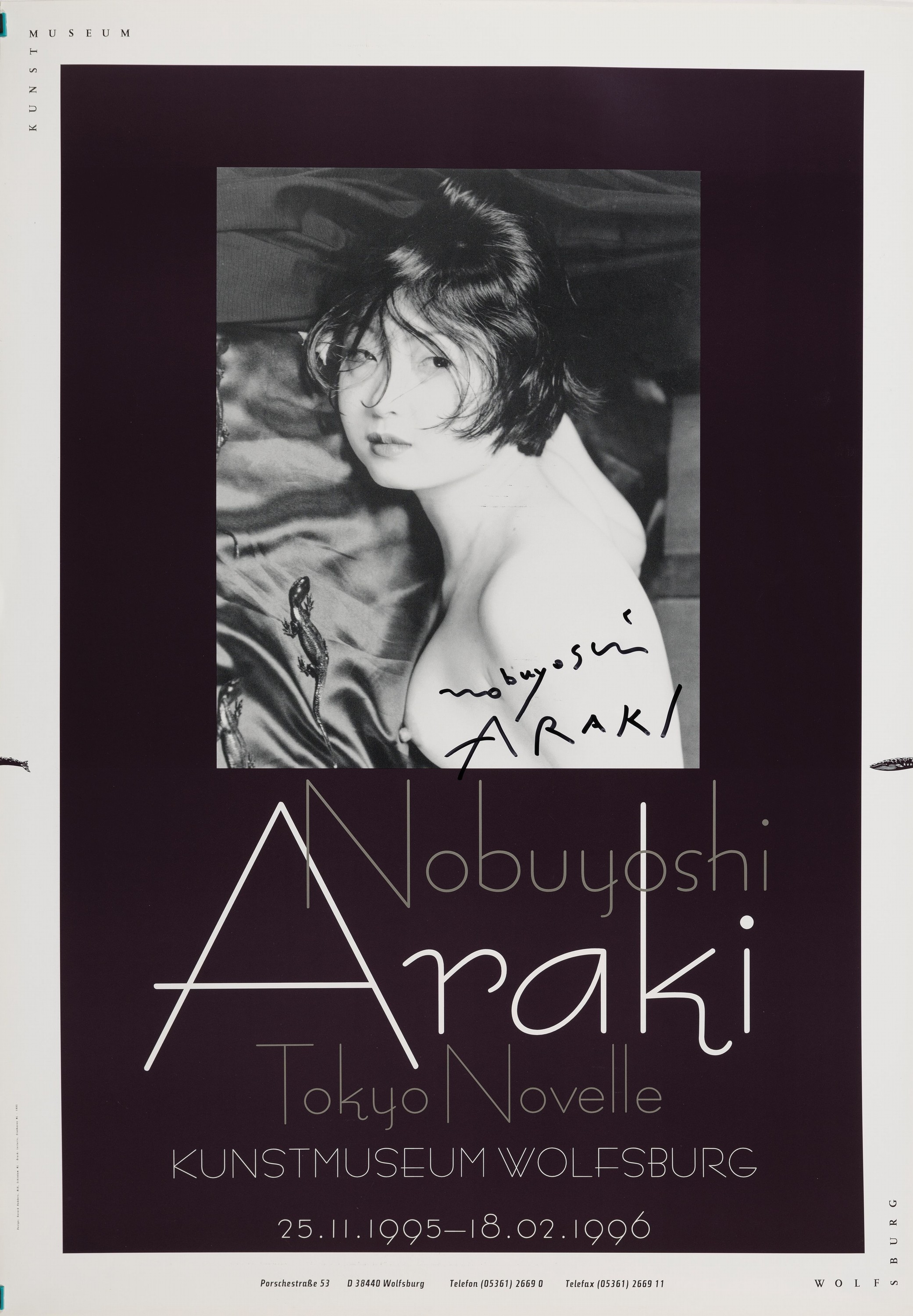Nobuyoshi Araki, geb. 1940, Plakat zur Ausstellung Wolfsburg 1995/1996, handsigniert, ca. 84x59cm