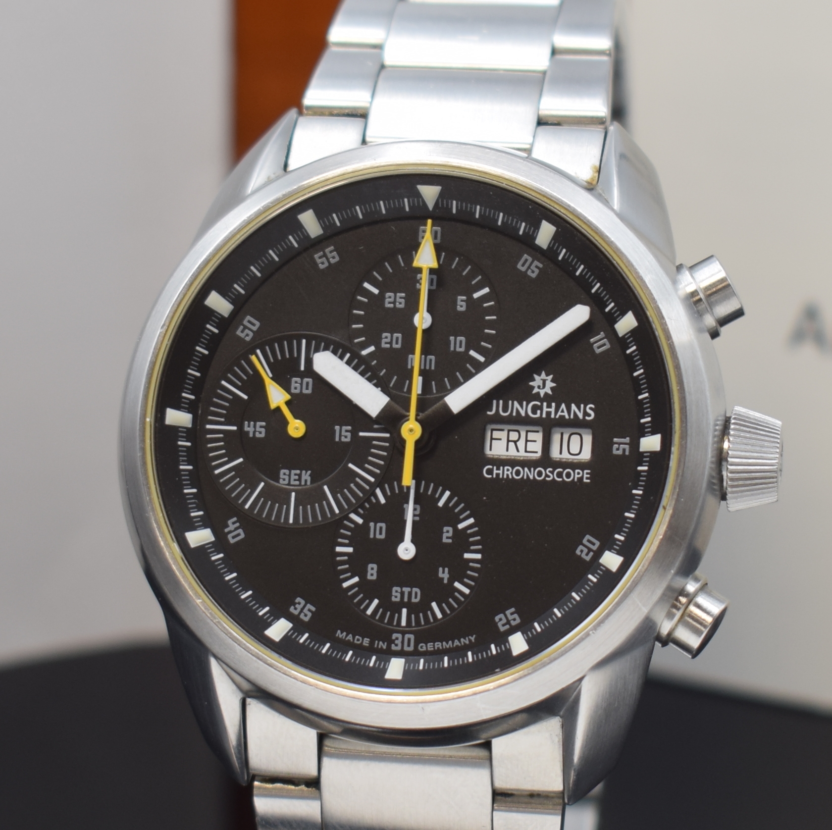 Detail a: JUNGHANS Chronoscope Archimedes Armbandchronograph Referenz 027/4510 in Stahl, Deutschland um 2006, Automatik, beids. vergl. Geh. inkl. orig. ...
