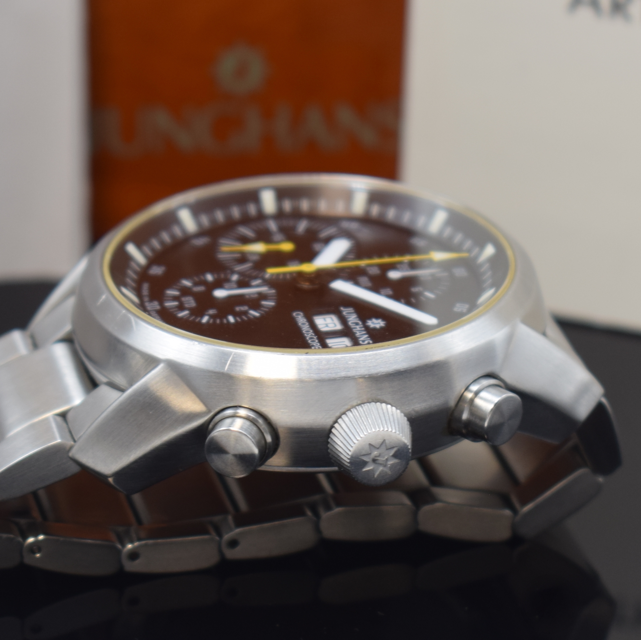 Detail c: JUNGHANS Chronoscope Archimedes Armbandchronograph Referenz 027/4510 in Stahl, Deutschland um 2006, Automatik, beids. vergl. Geh. inkl. orig. ...