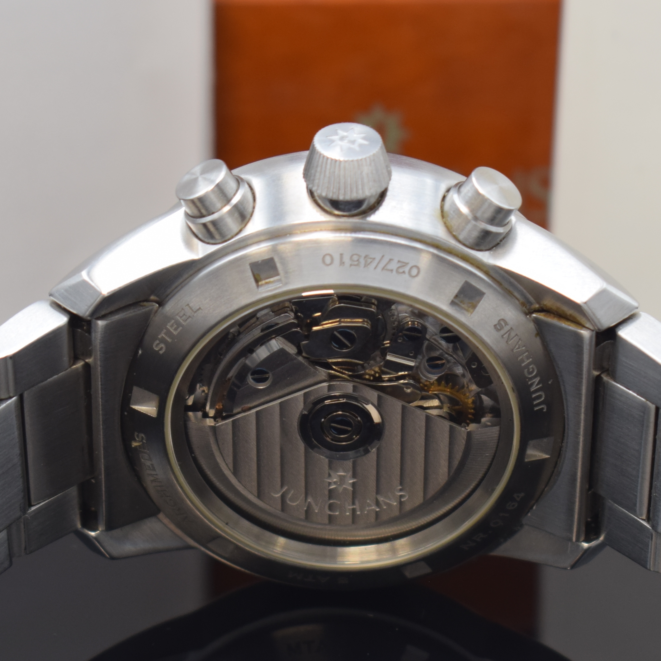 Detail d: JUNGHANS Chronoscope Archimedes Armbandchronograph Referenz 027/4510 in Stahl, Deutschland um 2006, Automatik, beids. vergl. Geh. inkl. orig. ...