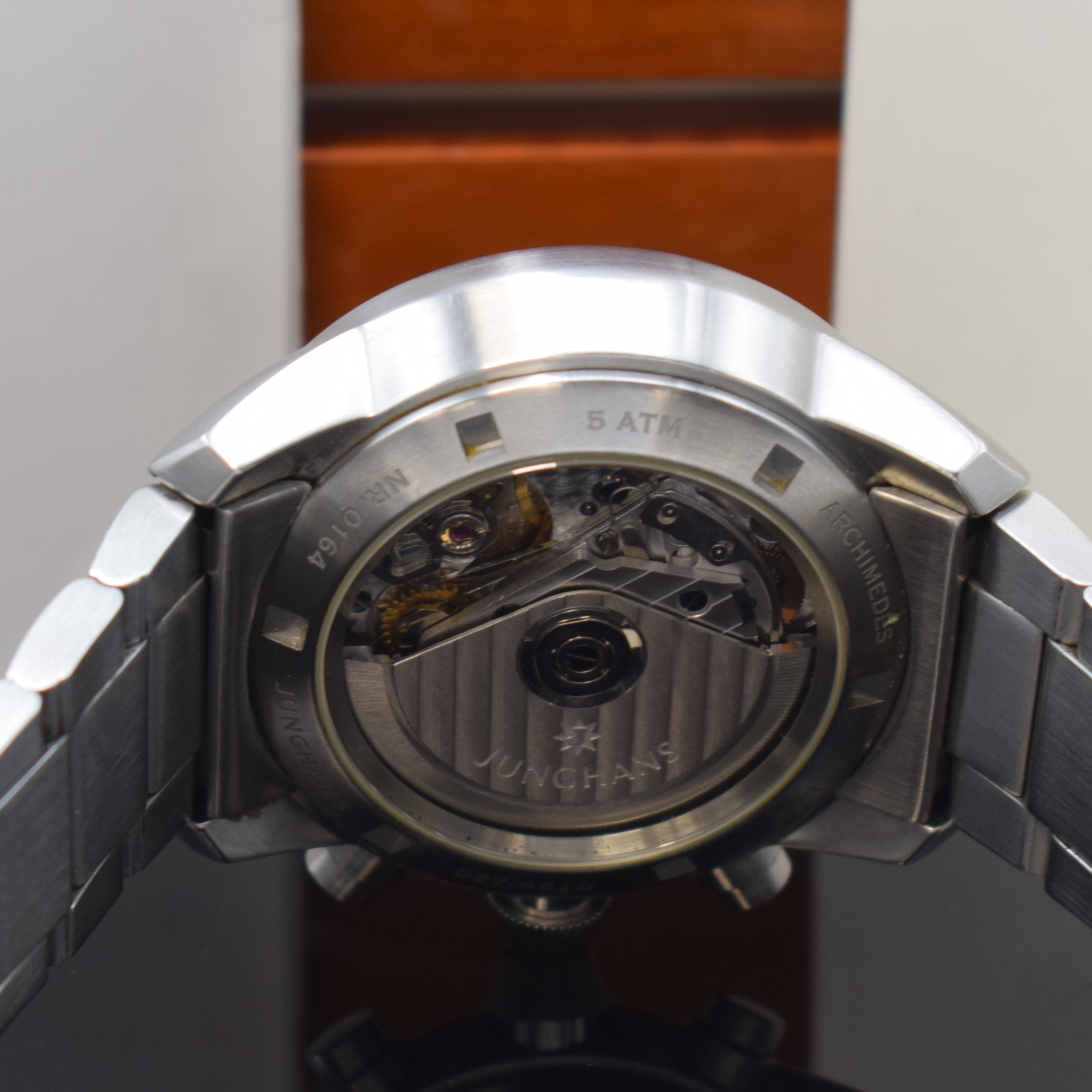 Detail e: JUNGHANS Chronoscope Archimedes Armbandchronograph Referenz 027/4510 in Stahl, Deutschland um 2006, Automatik, beids. vergl. Geh. inkl. orig. ...