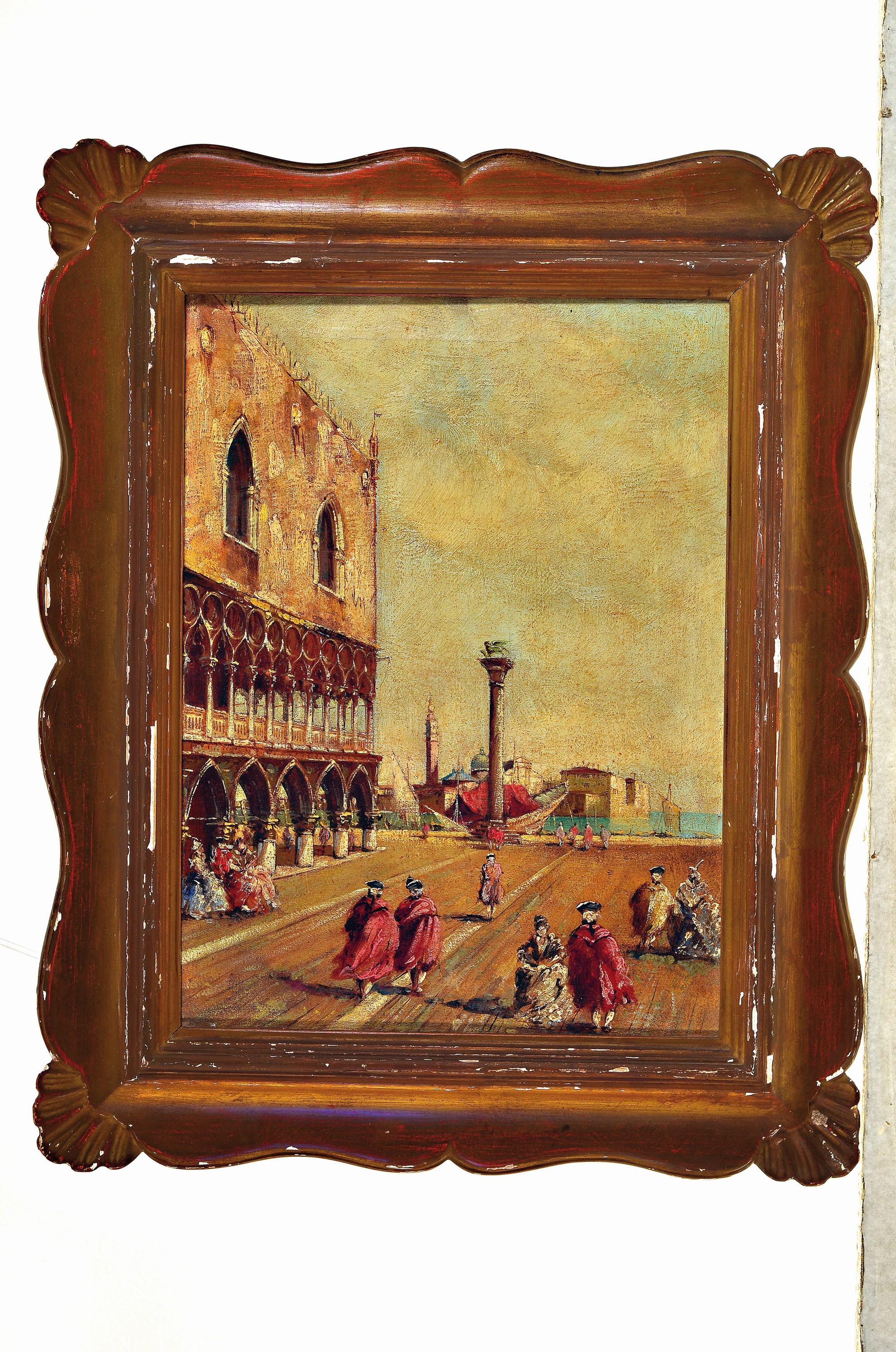 Detail k: Unbekannter Künstler, 19. Jh., Markusplatz in Venedig, Öl/Lwd, Ansicht des Dogenpalastes, unsigniert, 40 x 30 cm, Rahmen l. besch.