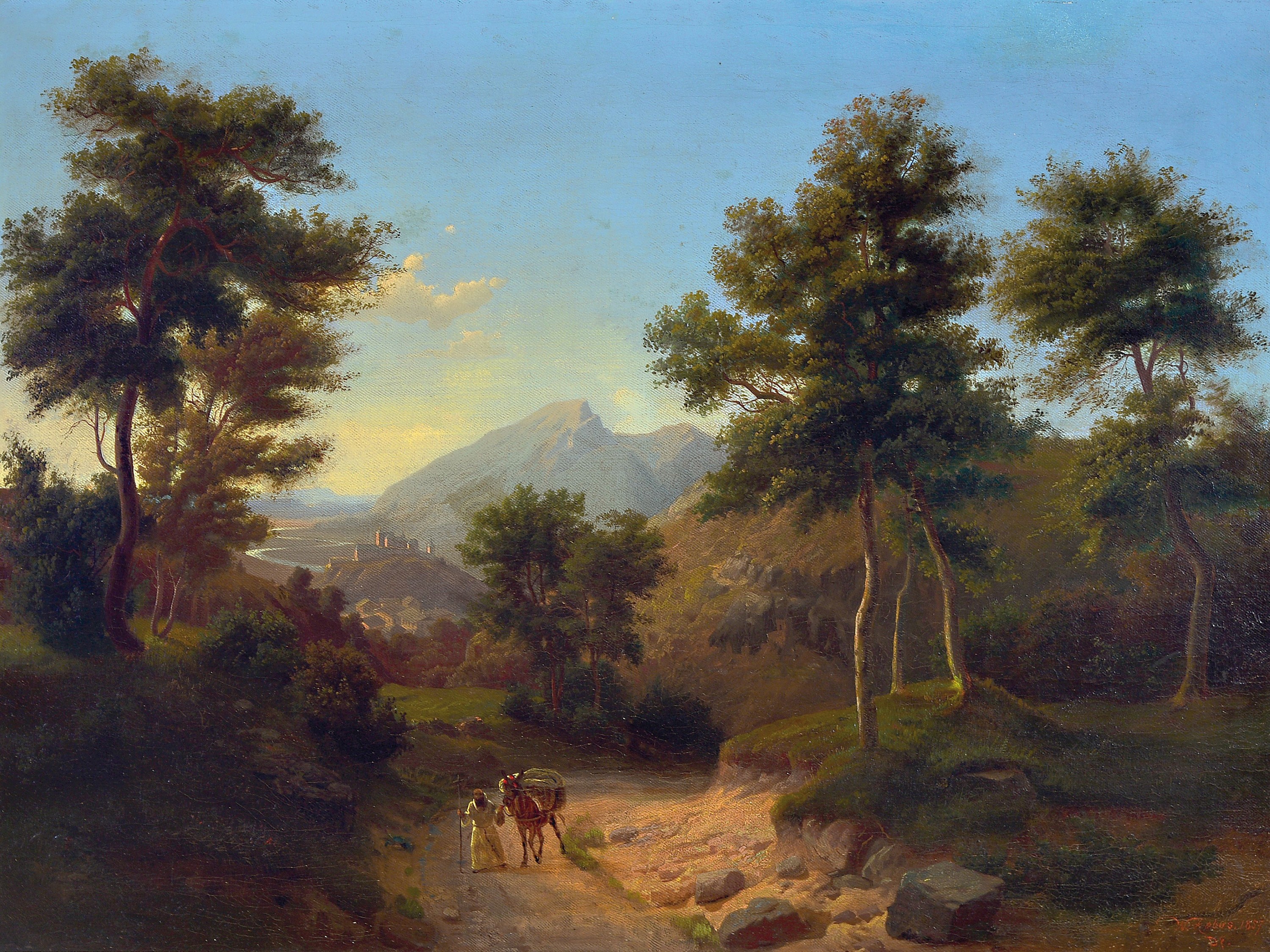 Wilhelm Zobus, 1831-1869 Geisenheim, Herzogtum Nassau, Die Pilgerreise, Öl/Lwd, rechts unten sign. und dat. 1857 Df (für Düsseldorf), ca. ...