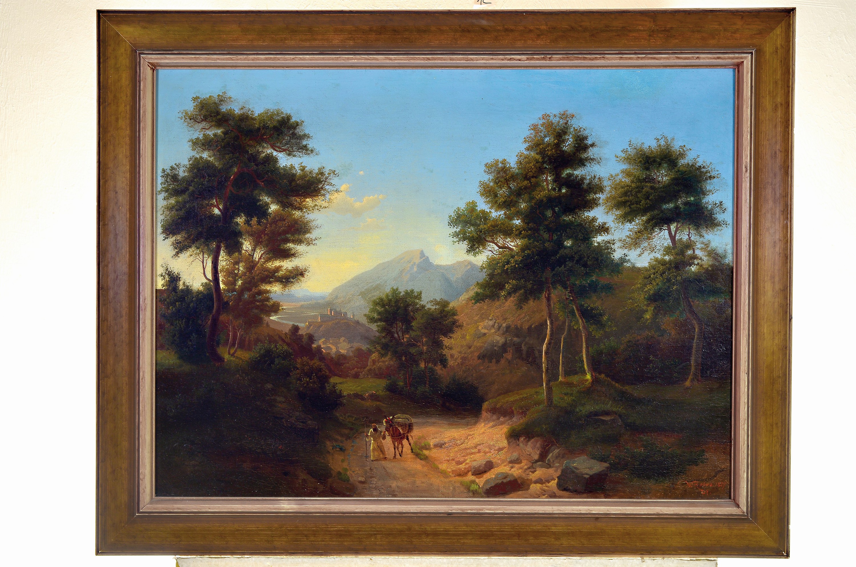 Detail k: Wilhelm Zobus, 1831-1869 Geisenheim, Herzogtum Nassau, Die Pilgerreise, Öl/Lwd, rechts unten sign. und dat. 1857 Df (für Düsseldorf), ca. ...