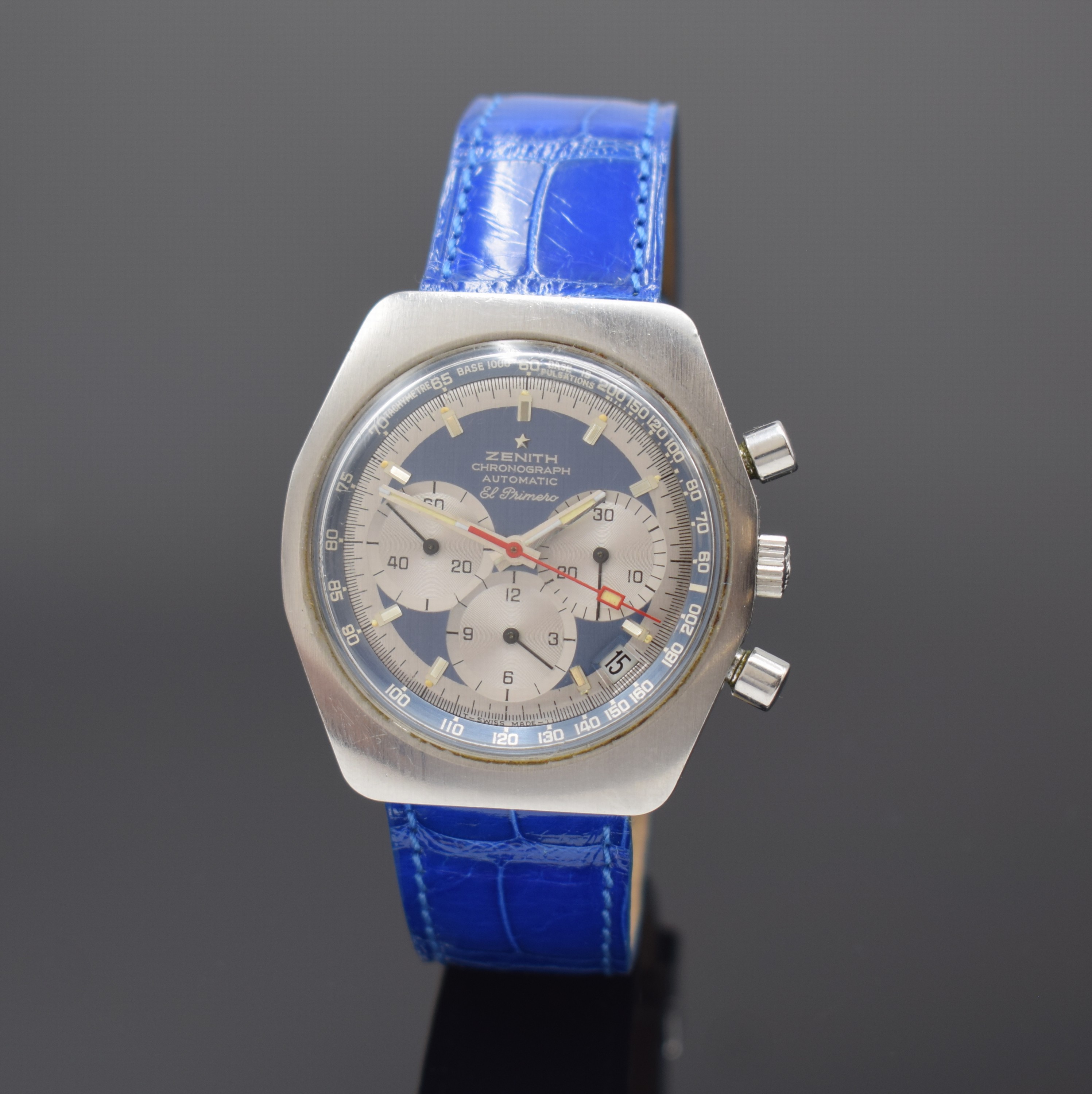 ZENITH El Primero Herrenchronograph Referenz 53031 in Stahl, Schweiz um 1970, Automatik, Boden aufgedr., 2-farb. Zifferbl. m. aufges. Std.-Ind., ...