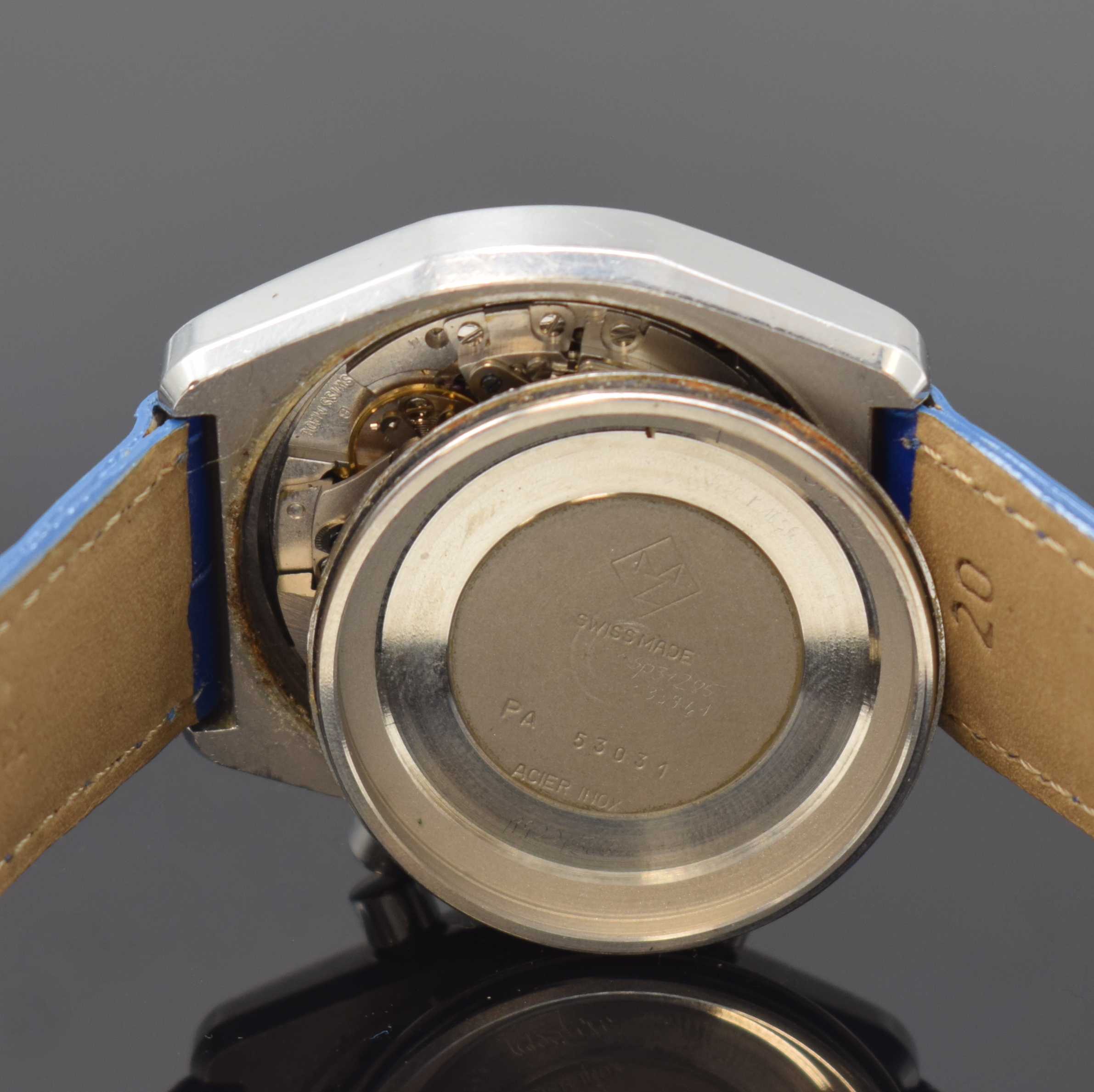 Detail f: ZENITH El Primero Herrenchronograph Referenz 53031 in Stahl, Schweiz um 1970, Automatik, Boden aufgedr., 2-farb. Zifferbl. m. aufges. Std.-Ind., ...
