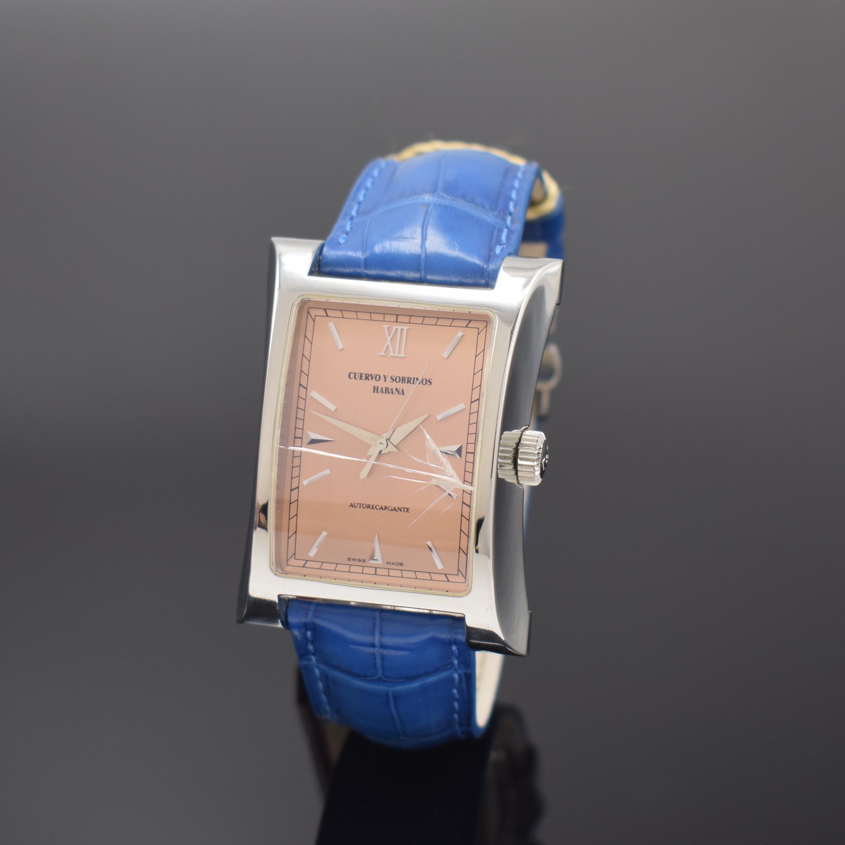 CUERVO Y SOBRINOS Herrenarmbanduhr Esplendidos Referenz A2412/1, Automatik, Schweiz um 2018, geschwungenes Stahlgeh. inkl. orig. Lederband m. orig. ...