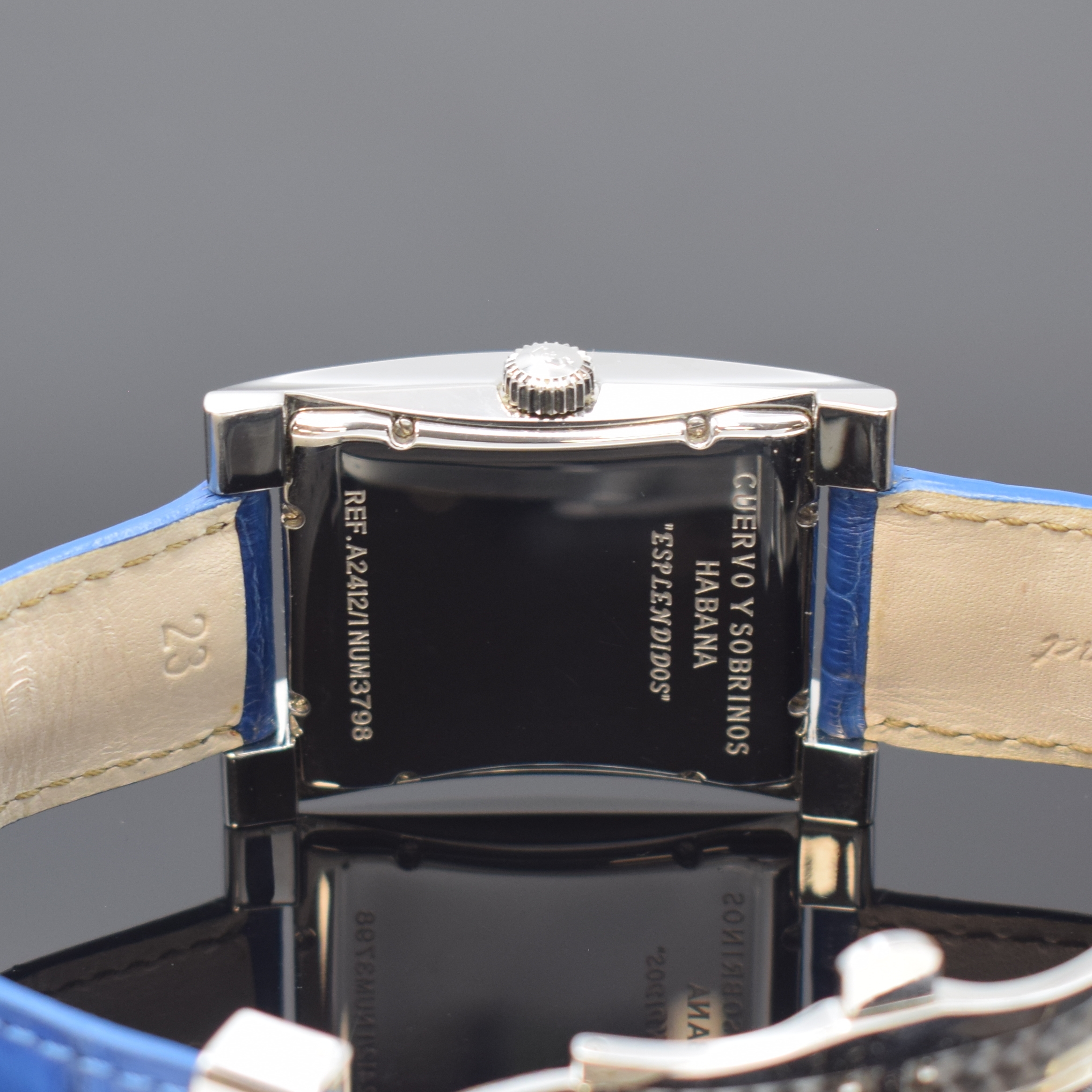 Detail d: CUERVO Y SOBRINOS Herrenarmbanduhr Esplendidos Referenz A2412/1, Automatik, Schweiz um 2018, geschwungenes Stahlgeh. inkl. orig. Lederband m. orig. ...