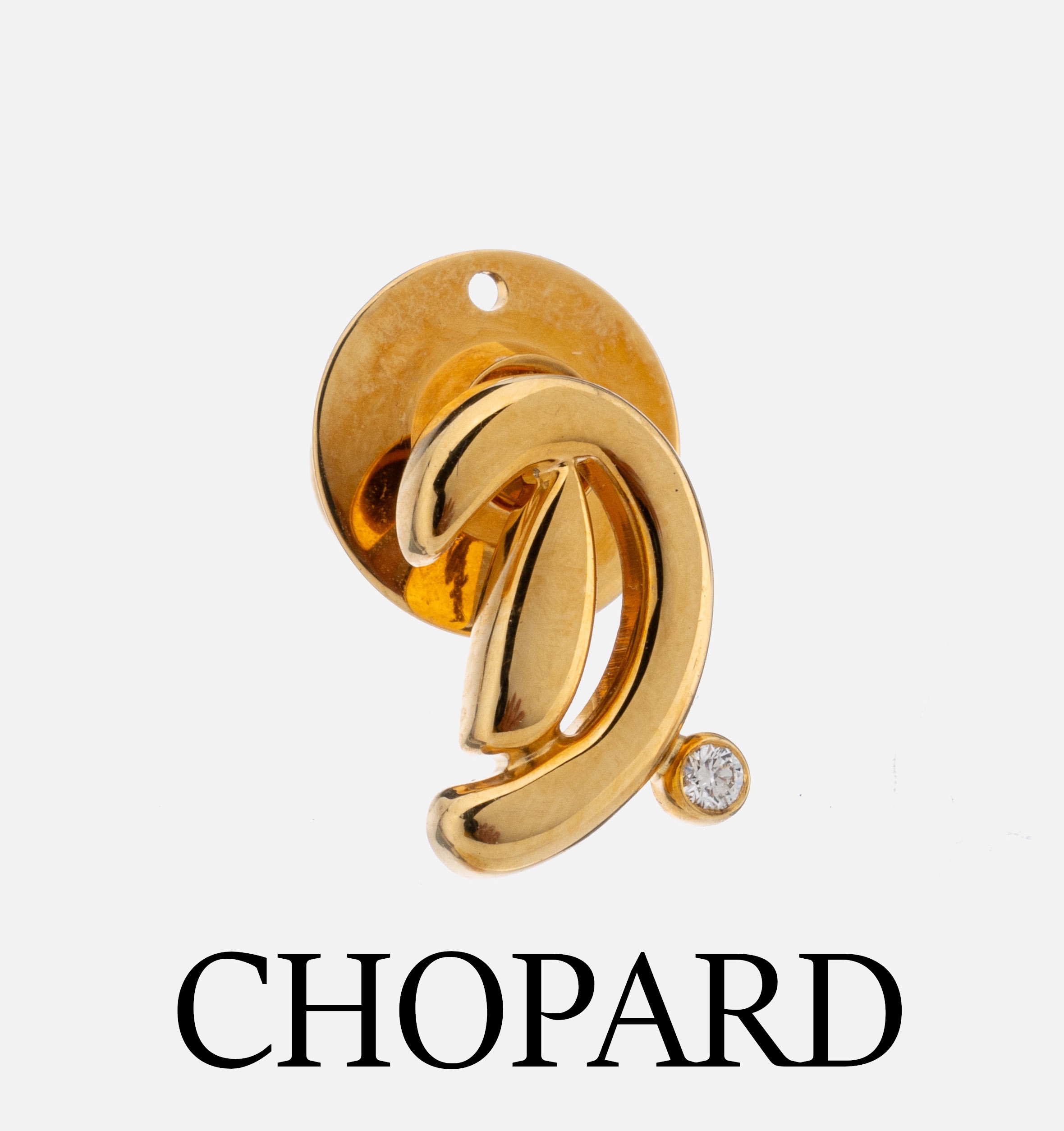 18 kt Gold CHOPARD Brillant-Stickpin "D", GG 750/000, 1 Brillant ca. 0.02 ct feines Weiß/vs, ca. 3.7 g, sign. und num., in orig. Etui mit ...