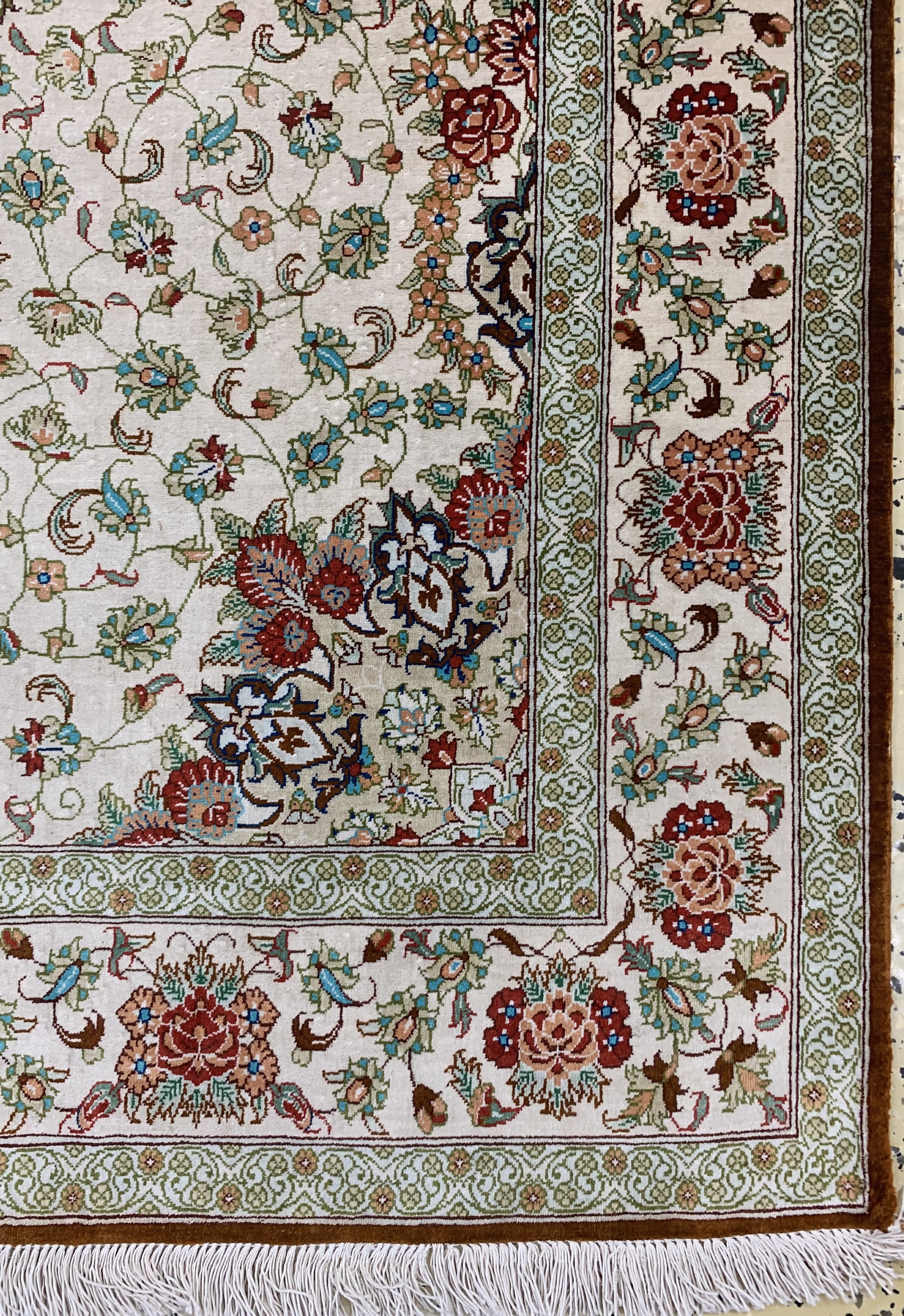 Detail a: Ghom Seide fein, Persien, Ende 20.Jhd, reine Naturseide, ca. 152 x 100 cm, ca. 1,0 Mio. Kn/qm, EHZ: 1-2