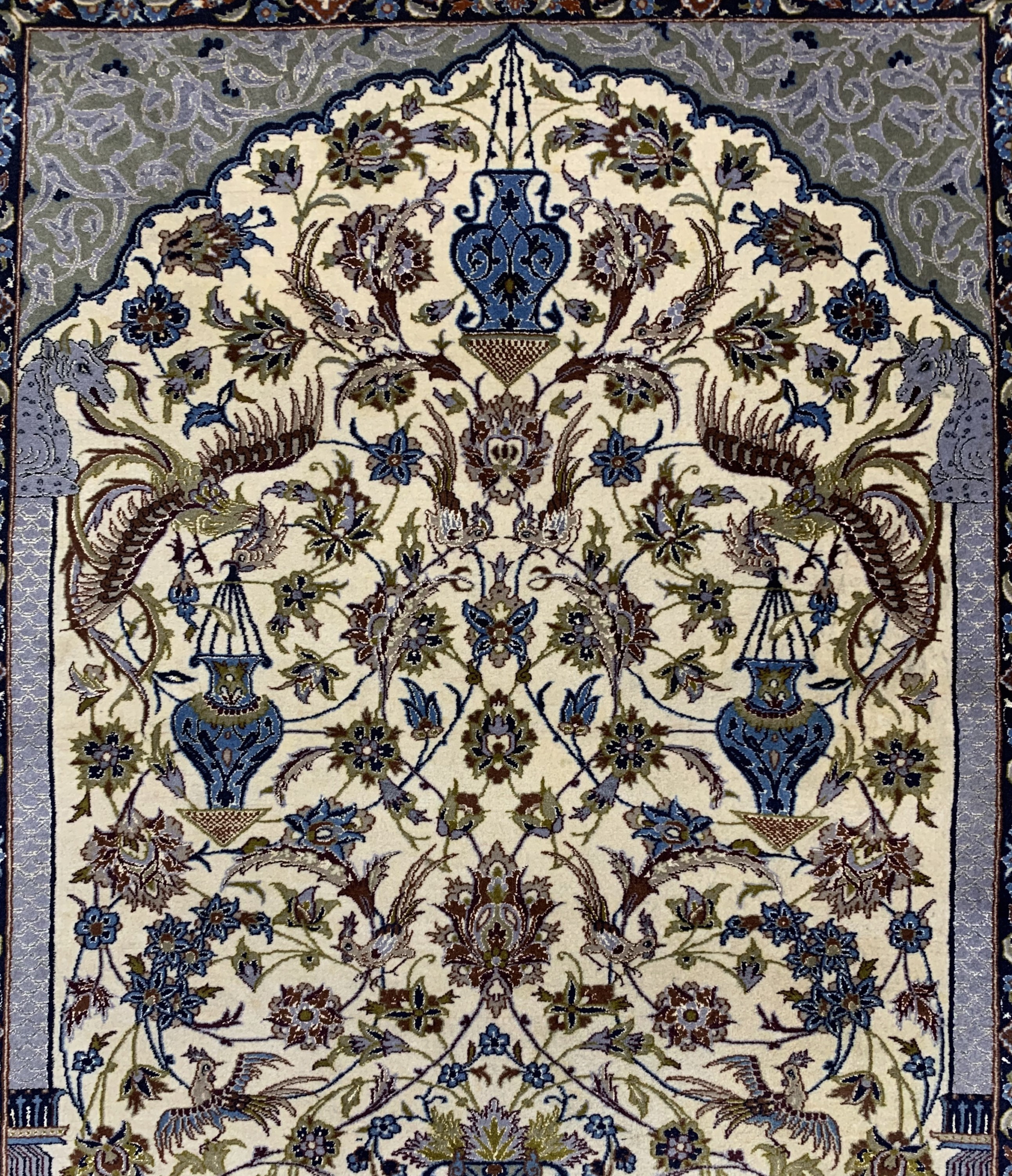 Detail c: Esfahan fein, Persien, Mitte 20.Jhd, Korkwolle mit und auf Seide, ca. 160 x 116 cm,ca. 1,0 Mio. Kn/qm, EHZ: 2