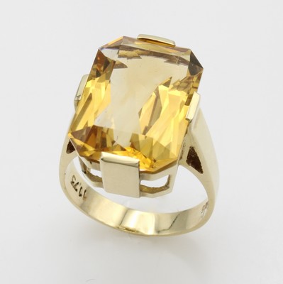 Image Ring mit Citrin, GG 585/000, achteckiger Citrin ca. 11.75 ct in breiter Krappenfassung, ...