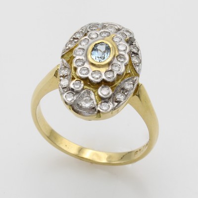 Image Ring mit Aquamarin und Brillanten, GG 750/ 000 z.T. rhod., ovaler Aquam., Brill. zus. ...