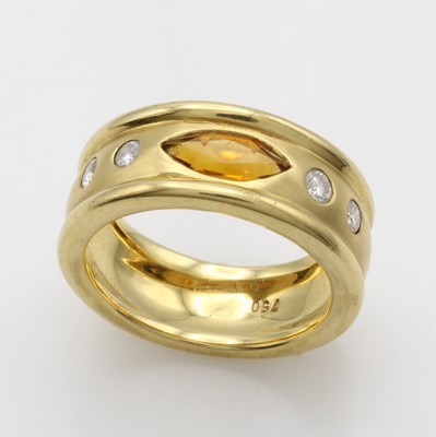 Image Ring mit Citrin und Brillanten, GG 750/000, z.T. matt., navettef. Citrin, 4 Brill. zus. ...