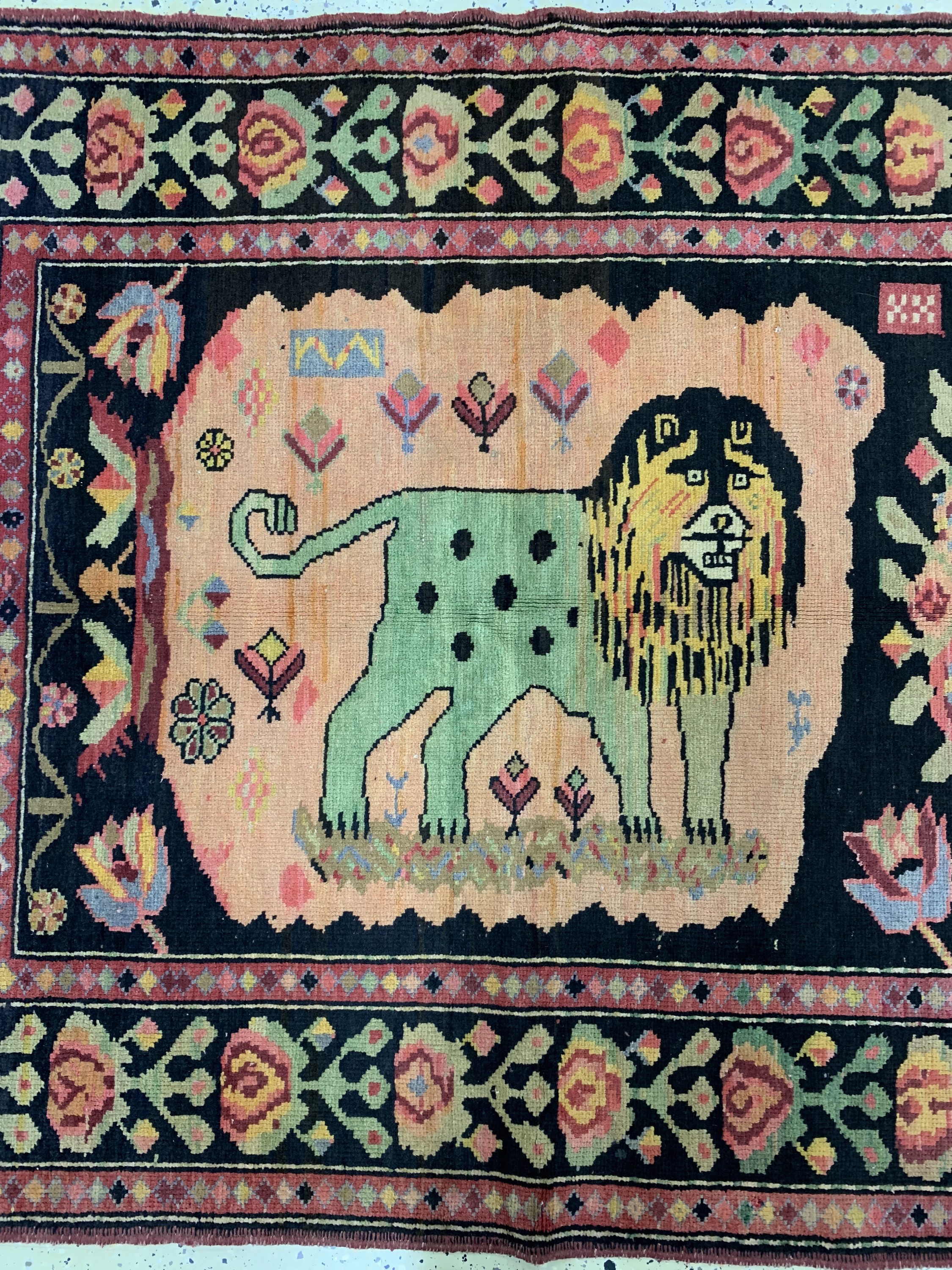 Detail a: Karabagh alt, Kaukasus, datiert 1966 , Wolle auf Baumwolle, ca. 267 x 131 cm, EHZ: 2