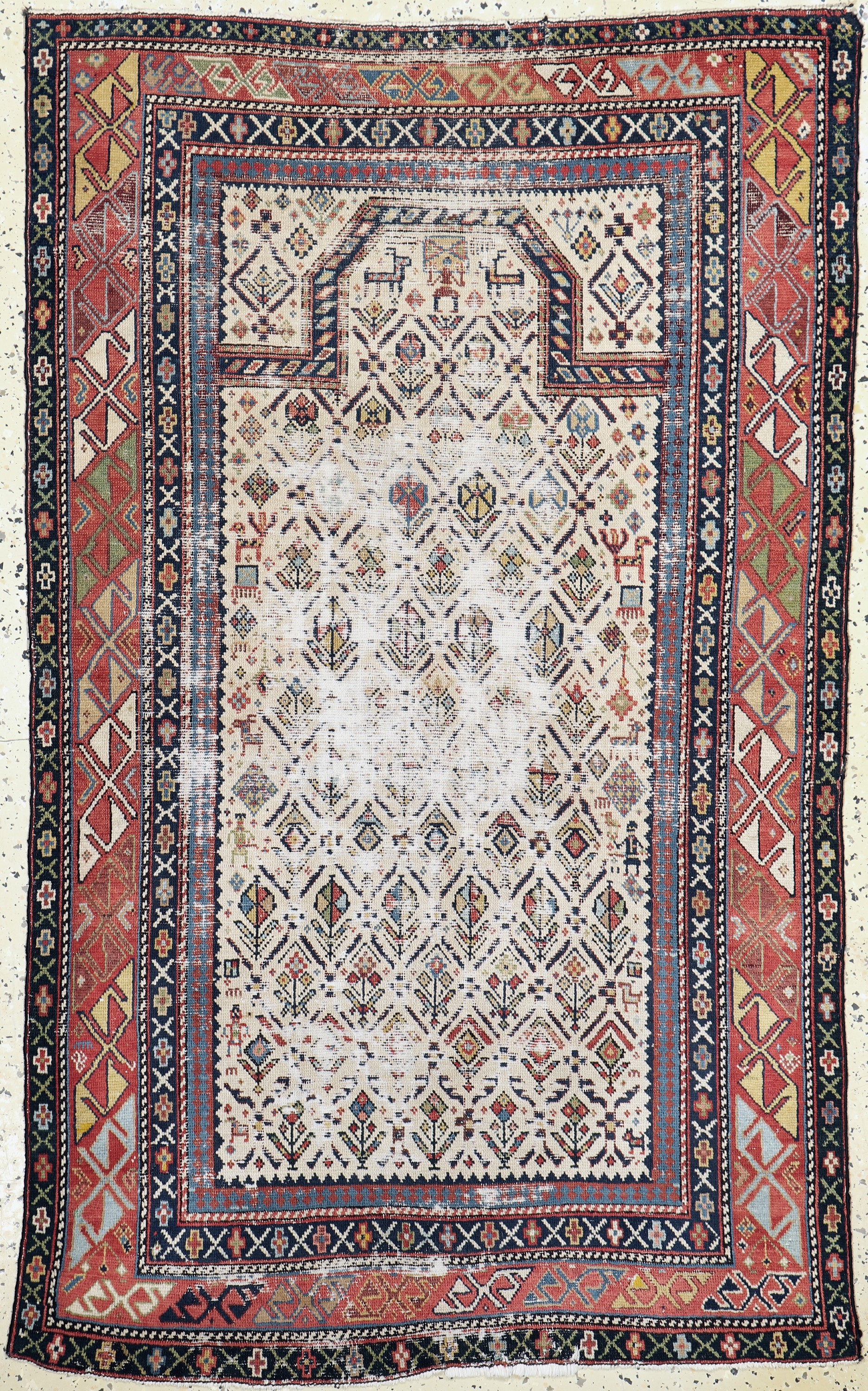 Schirwan"Gebetsteppich"antik, Kaukasus, 19.Jhd, Wolle auf Wolle, ca. 153 x 92 cm, EHZ:4