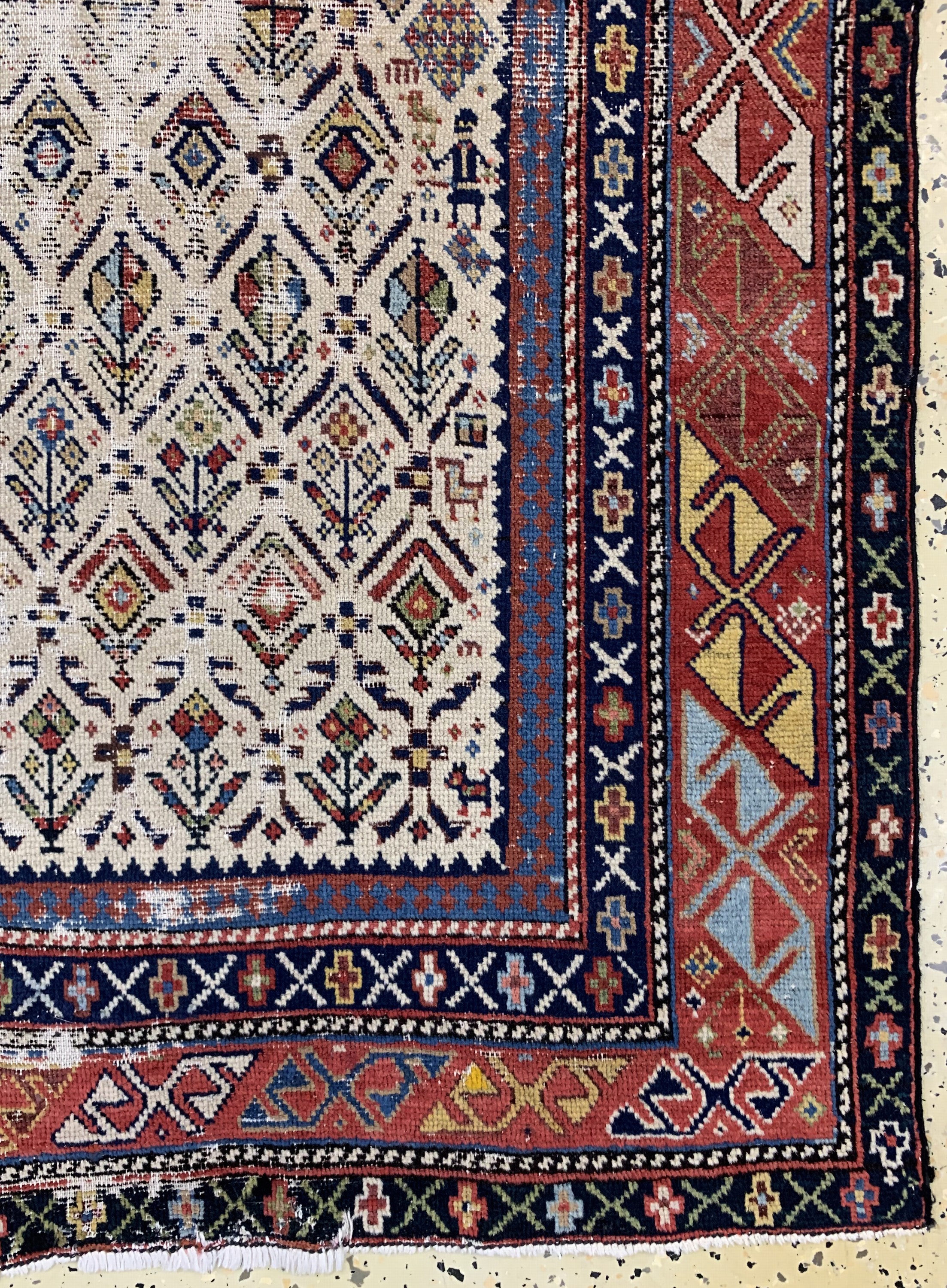 Detail a: Schirwan"Gebetsteppich"antik, Kaukasus, 19.Jhd, Wolle auf Wolle, ca. 153 x 92 cm, EHZ:4