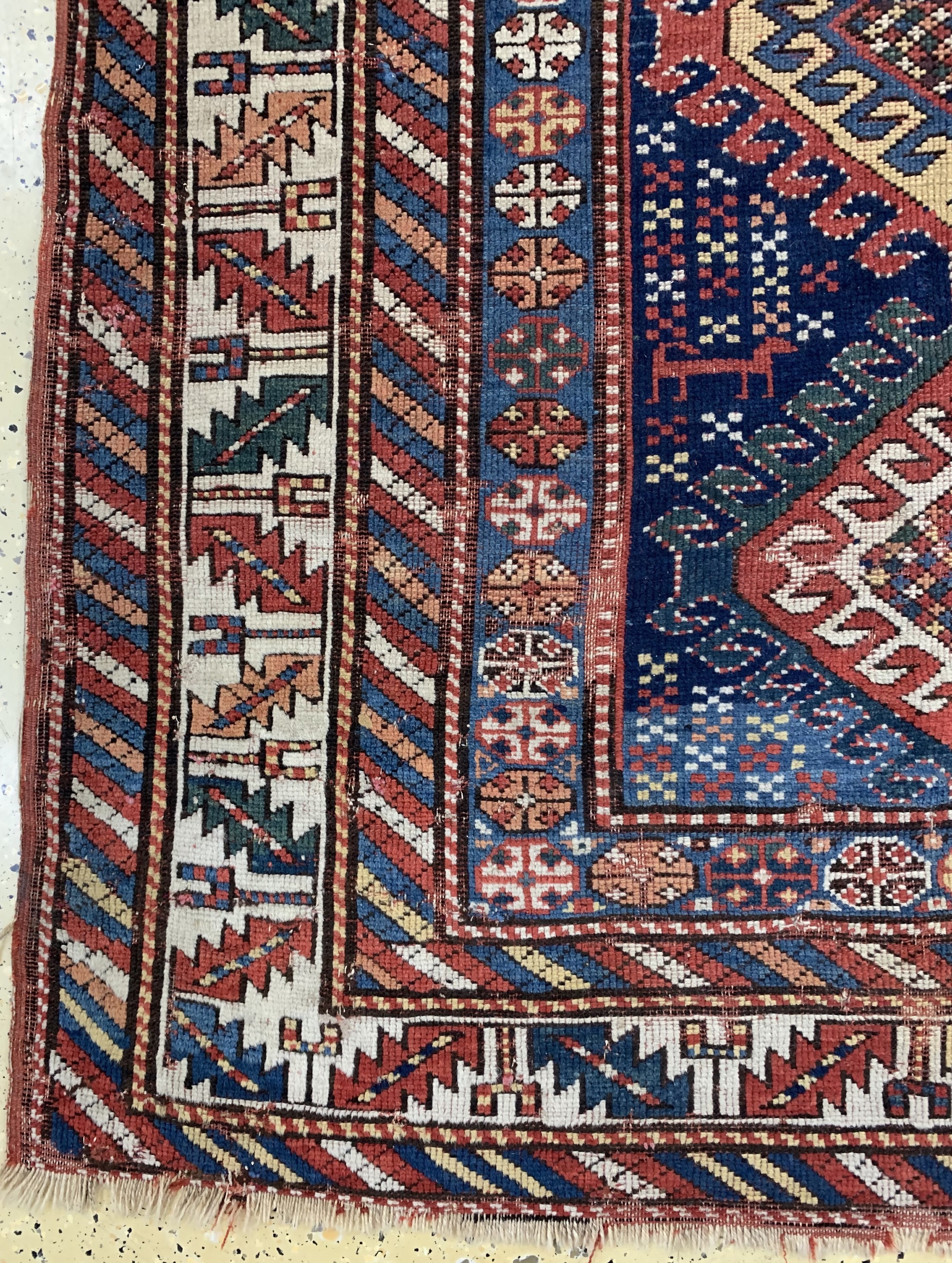 Detail b: Antiker Kazak, Kaukasus, 19.Jhd, Wolle auf Wolle, ca. 210 x 135 cm, EHZ: 4