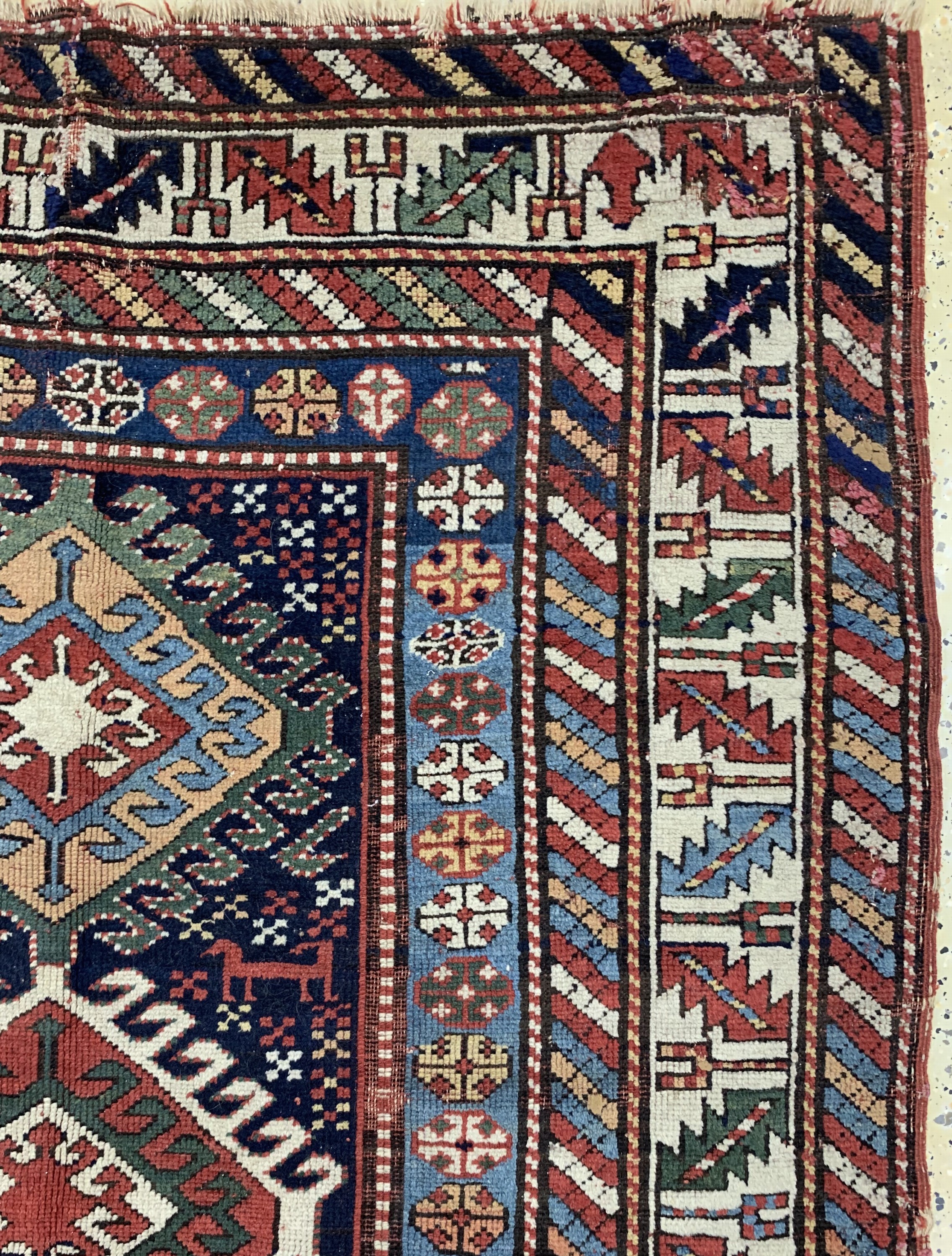 Detail e: Antiker Kazak, Kaukasus, 19.Jhd, Wolle auf Wolle, ca. 210 x 135 cm, EHZ: 4