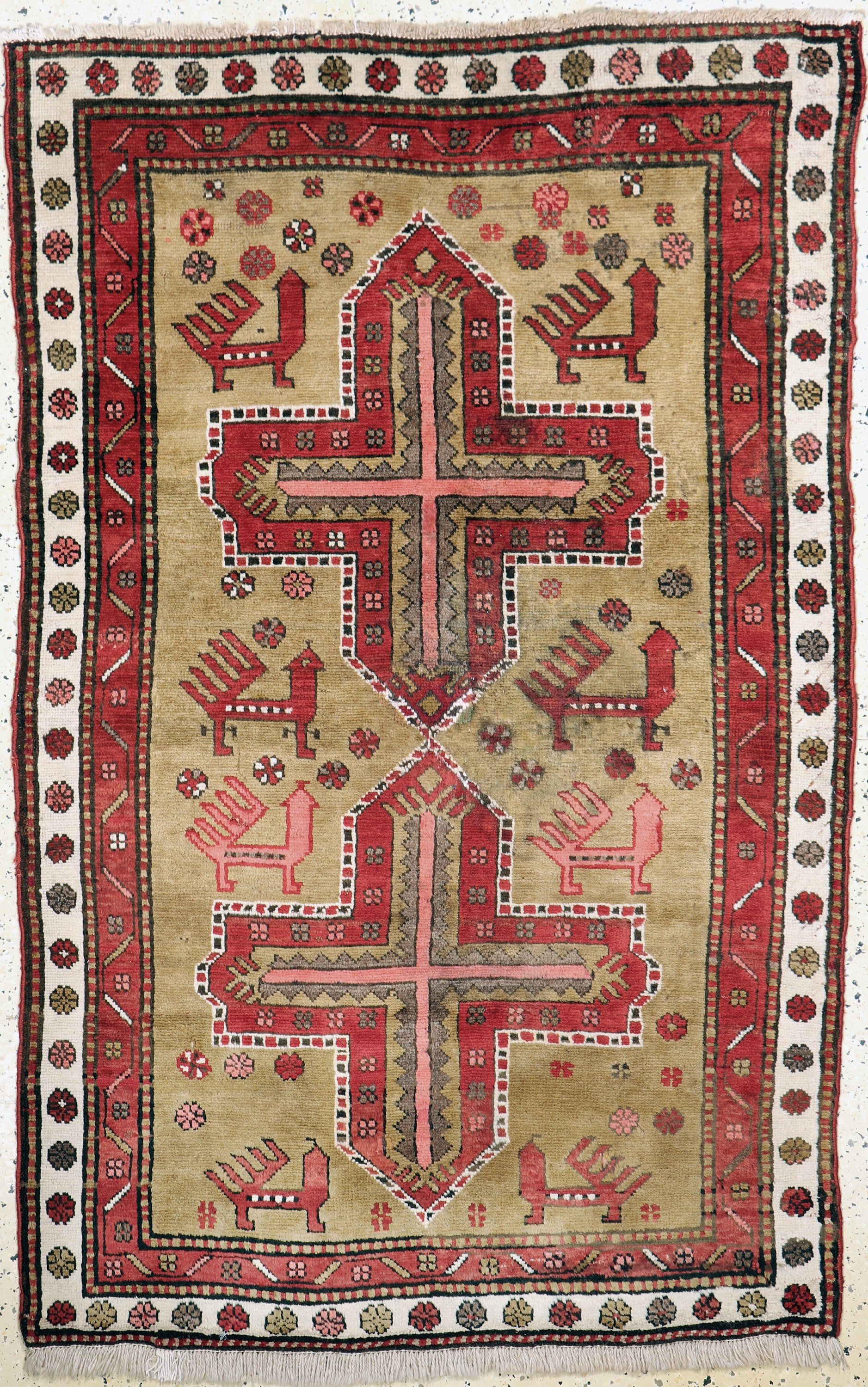 Antiker Kazak, Kaukasus, um 1900, Wolle aufWolle, ca. 180 x 115 cm, leicht verfärbt, EHZ:3, restauriert