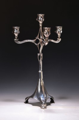 Image Candlestick, Art Nouveau, around 1900, silver-plated metal/tin, four burners, vegetable ...