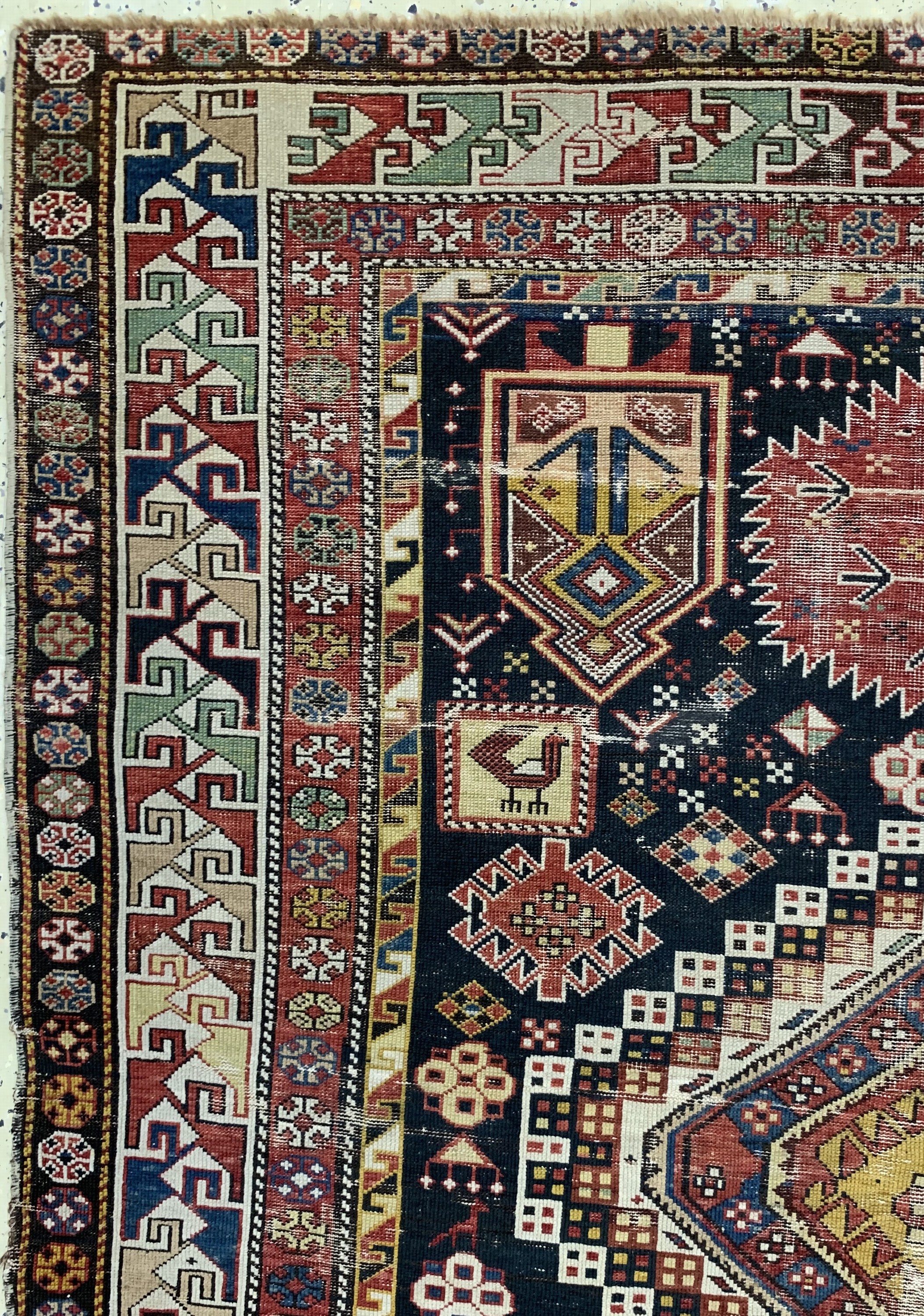 Detail d: Schirwan"Schemakhy"antik, Kaukasus, 19.Jhd,Wolle auf Wolle, ca. 330 x 165 cm, EHZ: 4