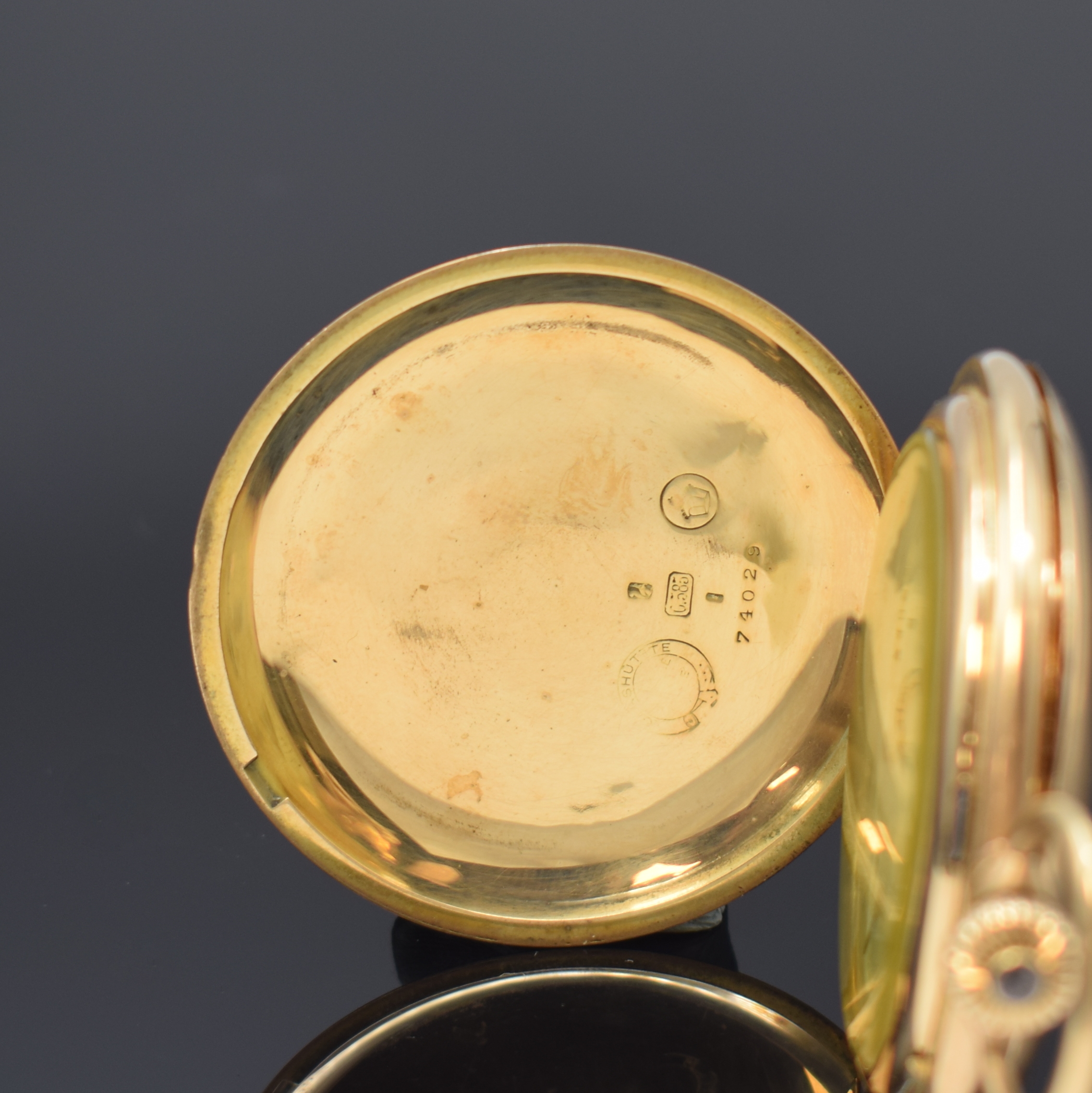 Detail a: A. LANGE & SÖHNE Deutsche Uhrenfabrikation Herrensavonette in RoseG 585/000, Deutschland um 1915, glattes 3-Deckel Lucia Goldgeh. l. dell., ...