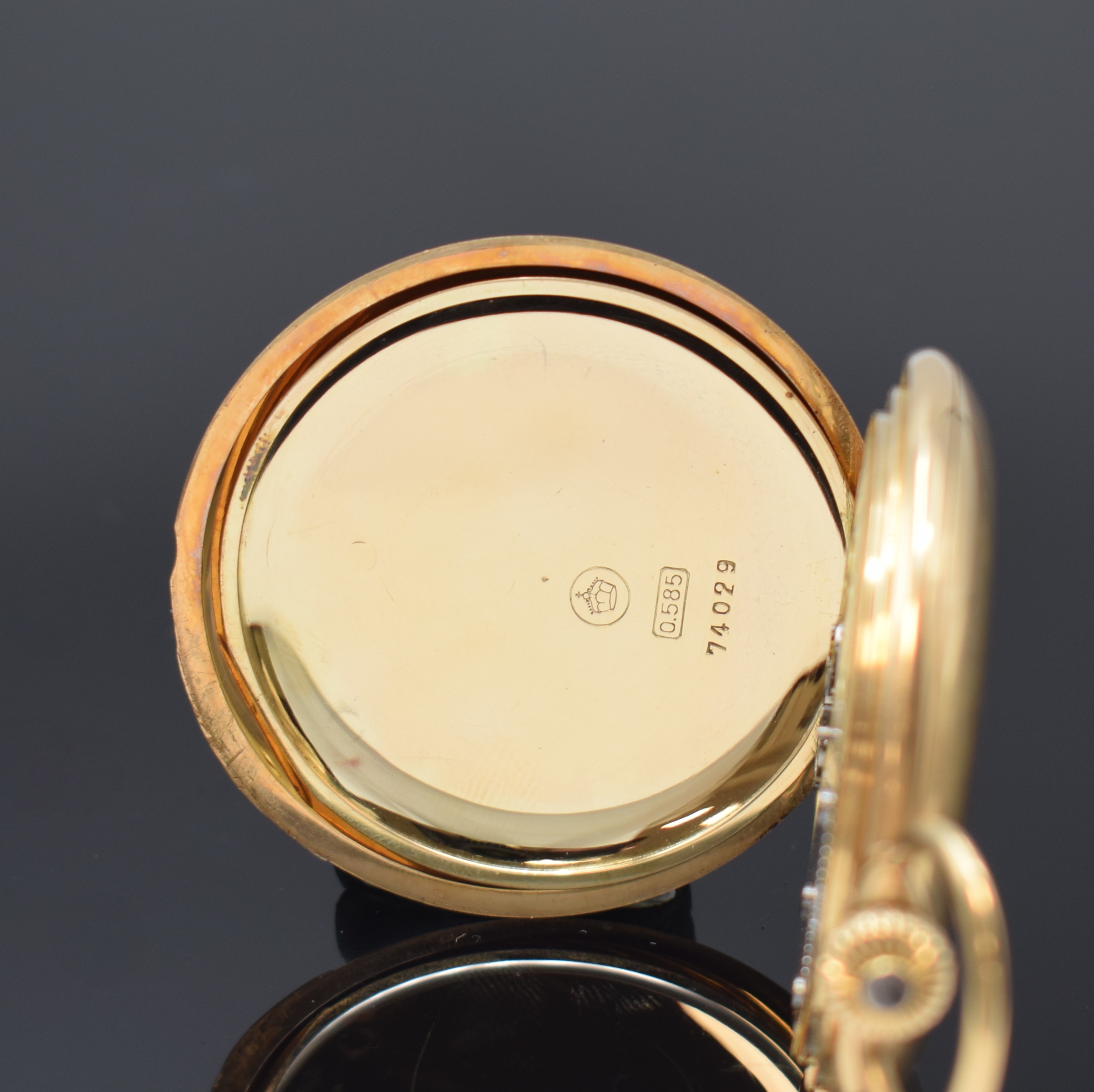 Detail f: A. LANGE & SÖHNE Deutsche Uhrenfabrikation Herrensavonette in RoseG 585/000, Deutschland um 1915, glattes 3-Deckel Lucia Goldgeh. l. dell., ...