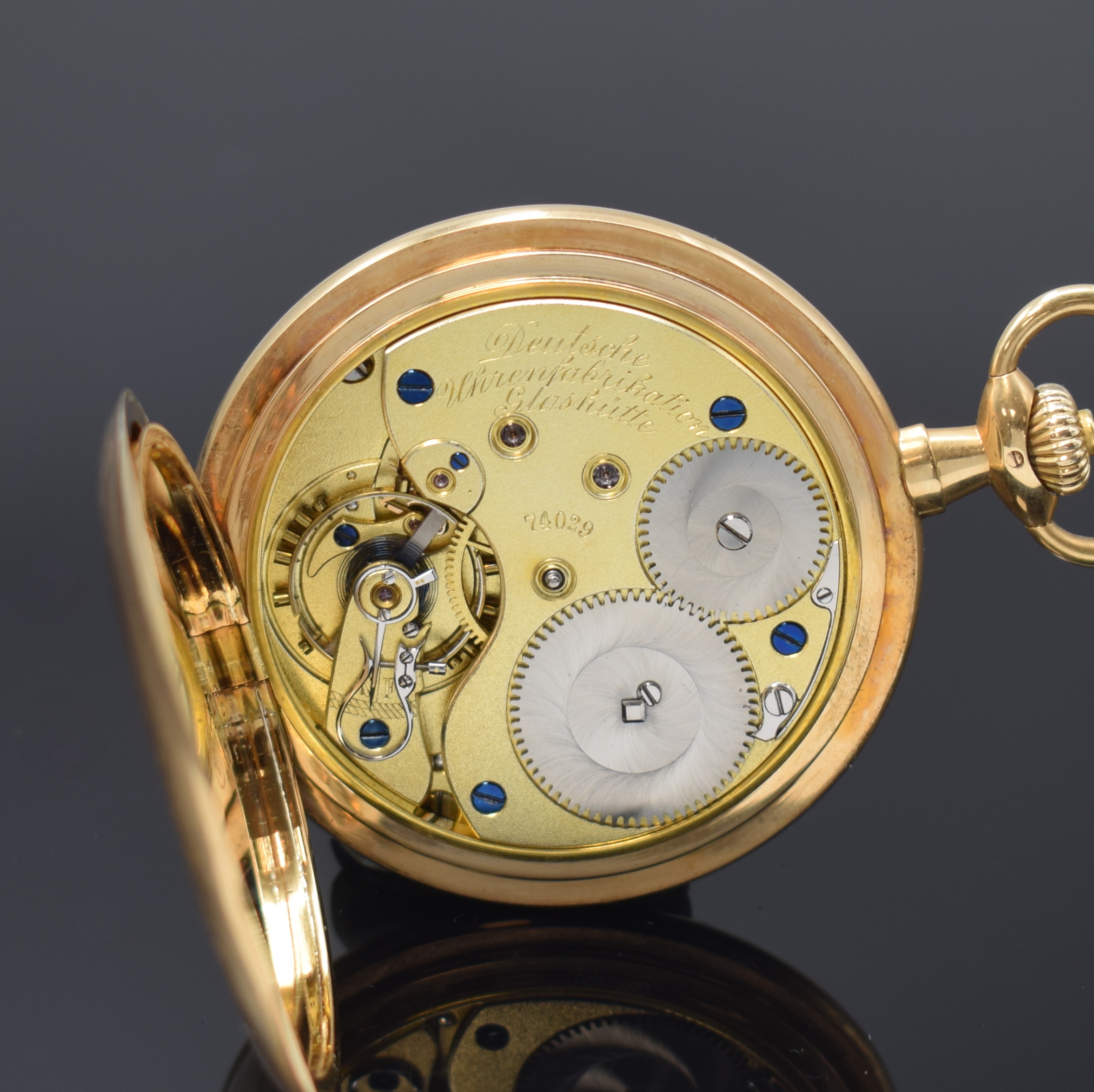 Detail g: A. LANGE & SÖHNE Deutsche Uhrenfabrikation Herrensavonette in RoseG 585/000, Deutschland um 1915, glattes 3-Deckel Lucia Goldgeh. l. dell., ...