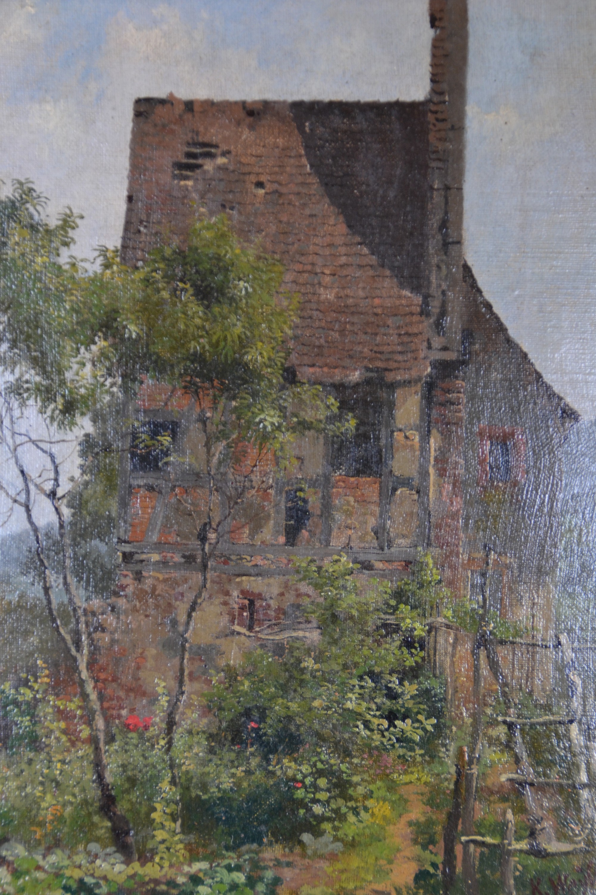 Detail c: Karl Weysser, 1833 Durlach-1904 Heidelberg, Das Lutherhaus in Neuenheim, das Motiv findet sich im Oeuvre Weysser in verschiedenen Versionen und ...