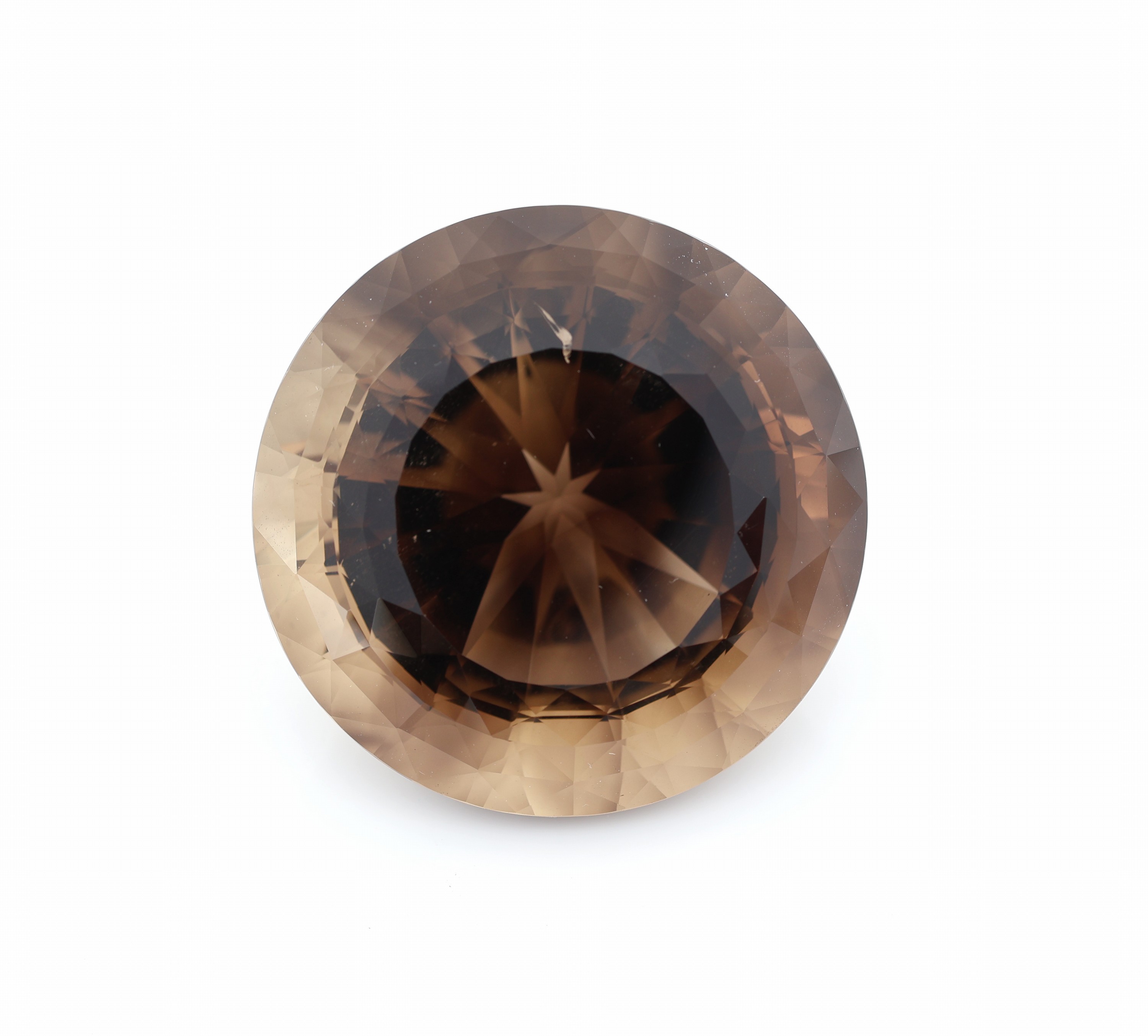 Runder Rauchquarz, im Sternschliff, feine leuchtende Farbe, leichter natürl. Einschluss,ca. 47 g, ca. 235 ct, ca. 41 mm, Schmuck- und Sammlerstein, ...