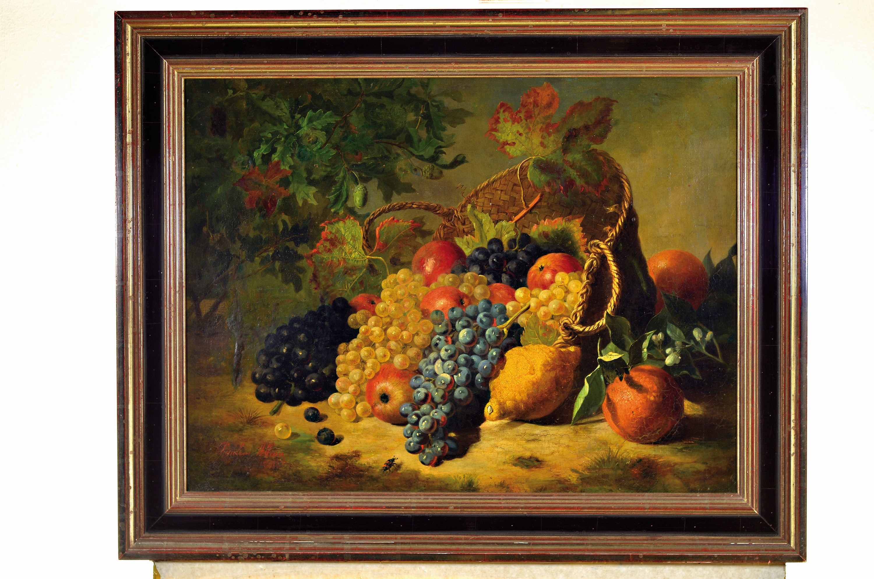 Detail k: Pauline Allain (Jamet), Malerin des 19. Jh., Üppiges Obststillleben, Öl/Lwd, rest., doubl., links unten signiert, ca. 53x70cm, R. ca. 67x84cm