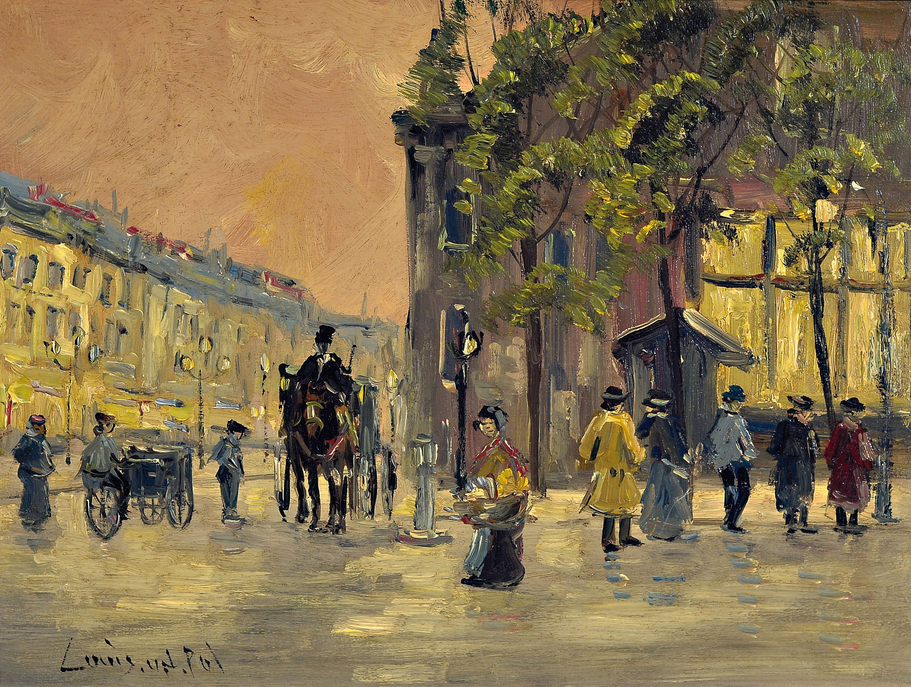 Louis van der Pol, 1915 Amsterdam-1986 Abcoude, Abendliche Szene mit Personen auf der Straße, Öl/Holz, links unten sign., ca. 30x40cm, R. ca. ...