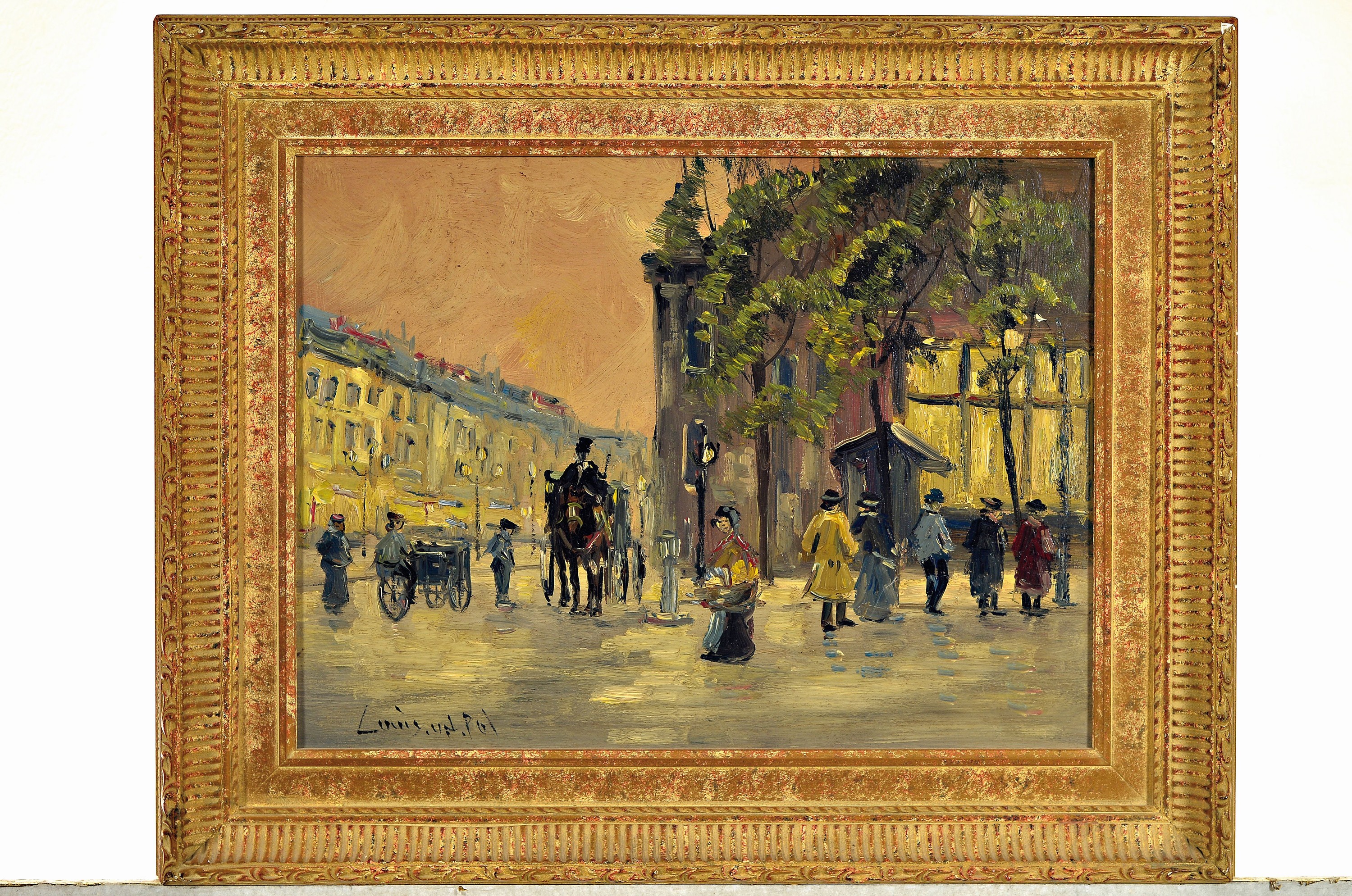 Detail k: Louis van der Pol, 1915 Amsterdam-1986 Abcoude, Abendliche Szene mit Personen auf der Straße, Öl/Holz, links unten sign., ca. 30x40cm, R. ca. ...