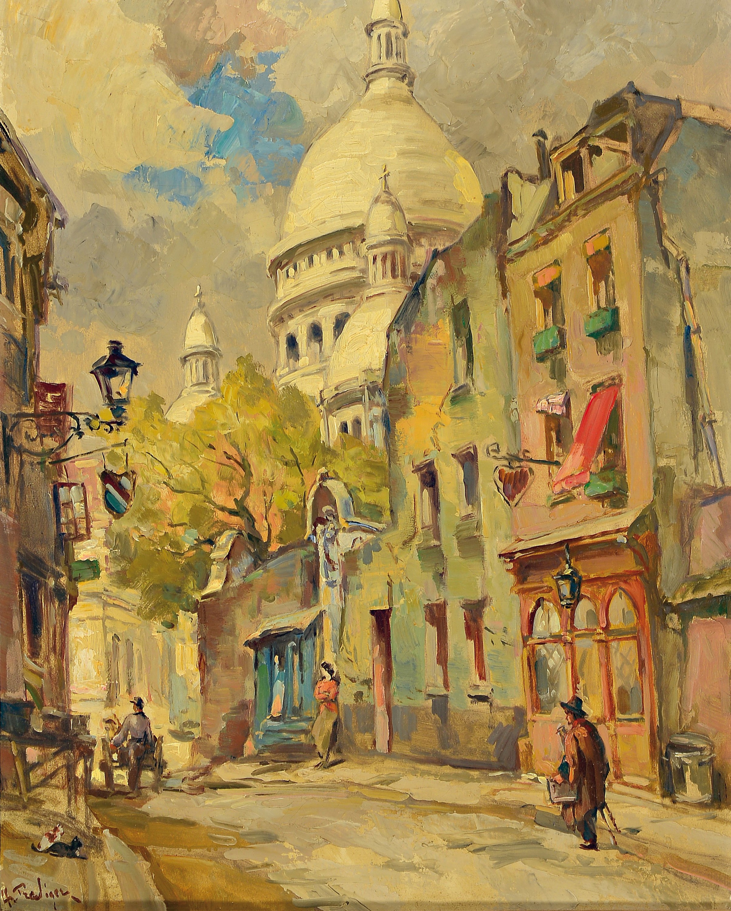 Hermann Prediger, 1886-1970 Hamburg, Paris 1908 Rue du Chevalier de la Barre Montmartre, rückseitig so betitelt, Öl/Lwd, links unten signiert, ca. ...
