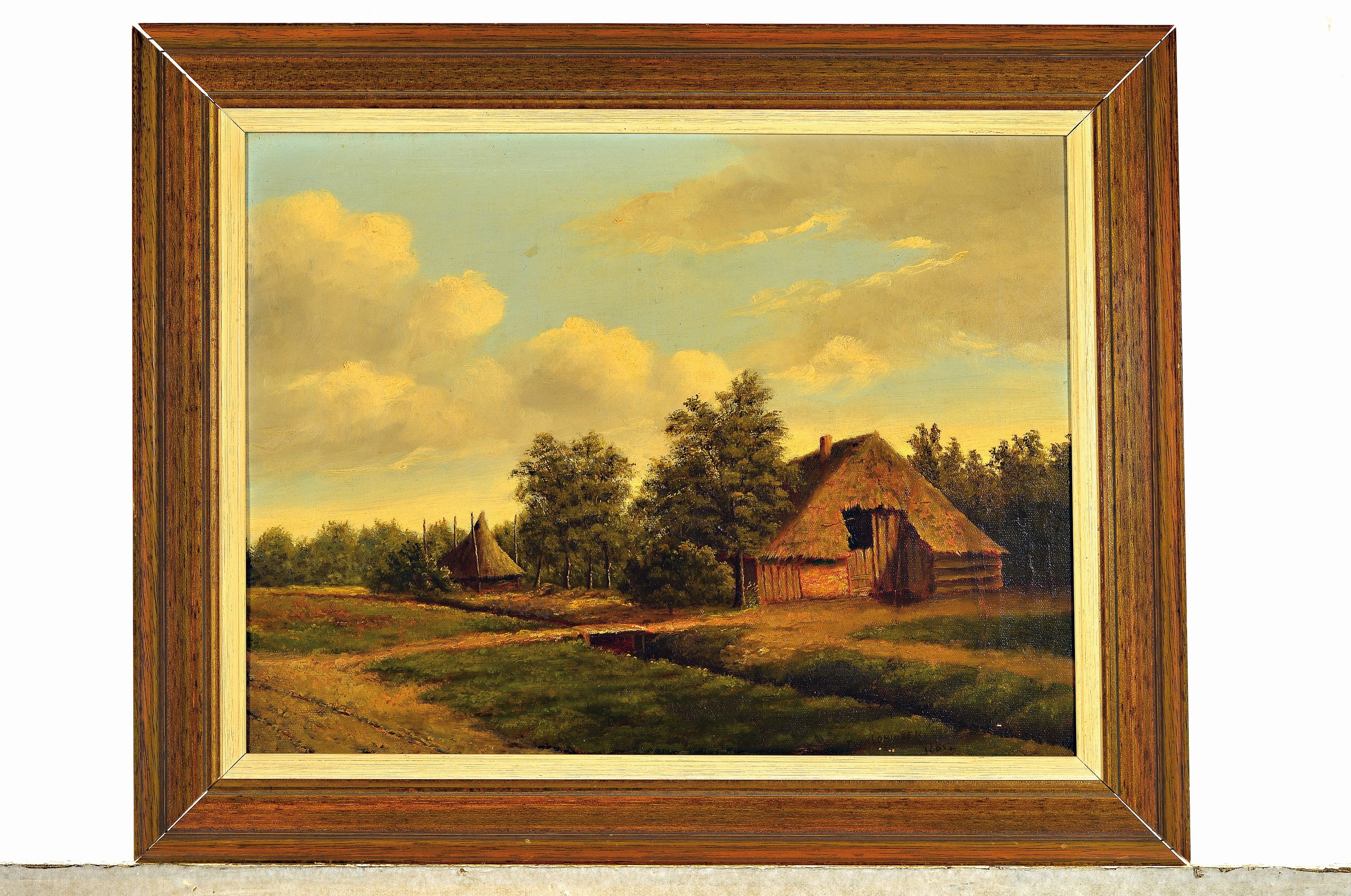 Detail k: T. van Lohuizen, niederl. Maler, dat. 1881, Landschaft mit Bauernhaus und Schober, Öl/Lwd, rechts unten sign. und dat., ca. 35x47cm, R. ca. 45x56cm