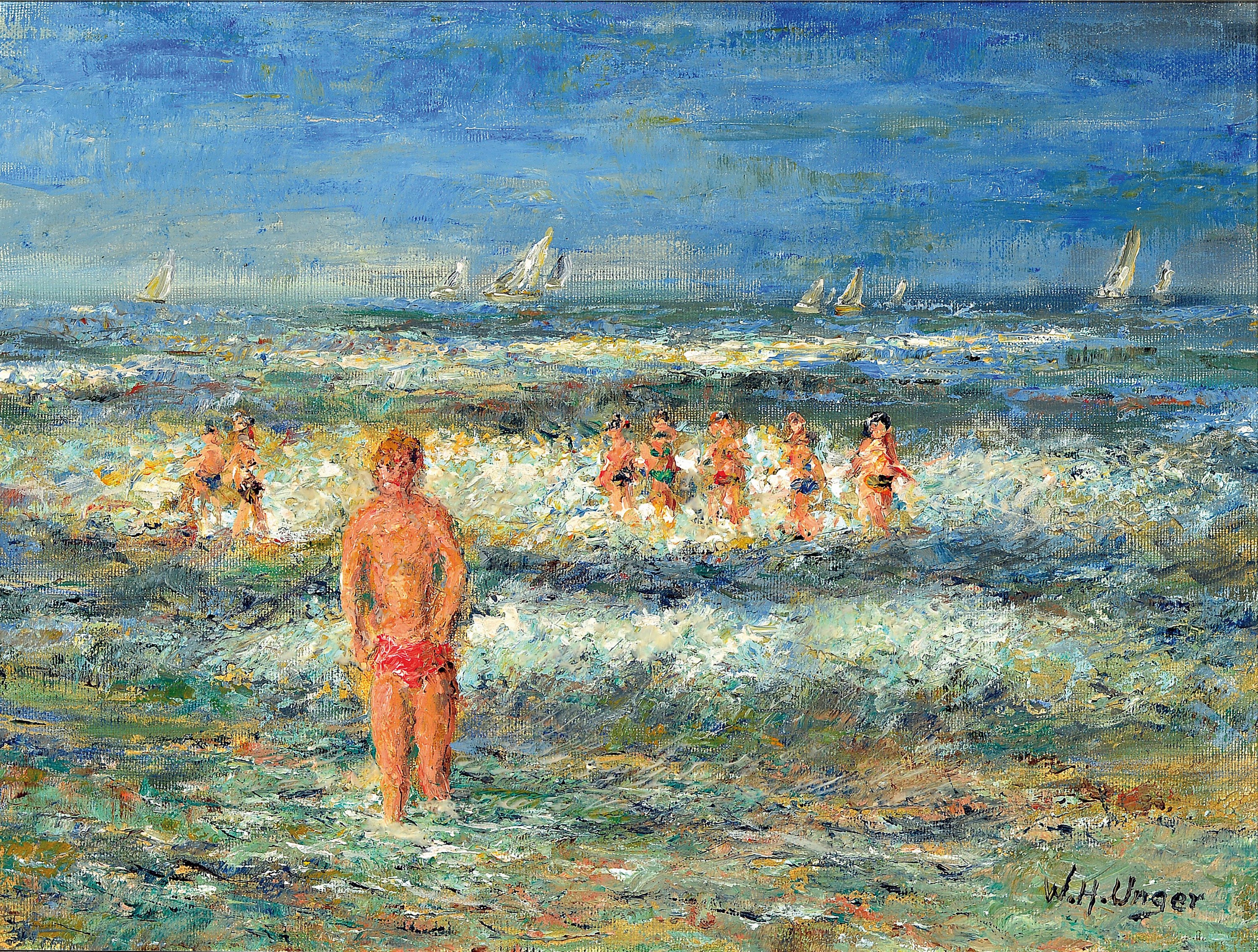 Wolfgang Heinz Unger, 1929-2019, Badende, Öl/Lwd, sign., ca. 30x40cm, R. ca. 37x47cm