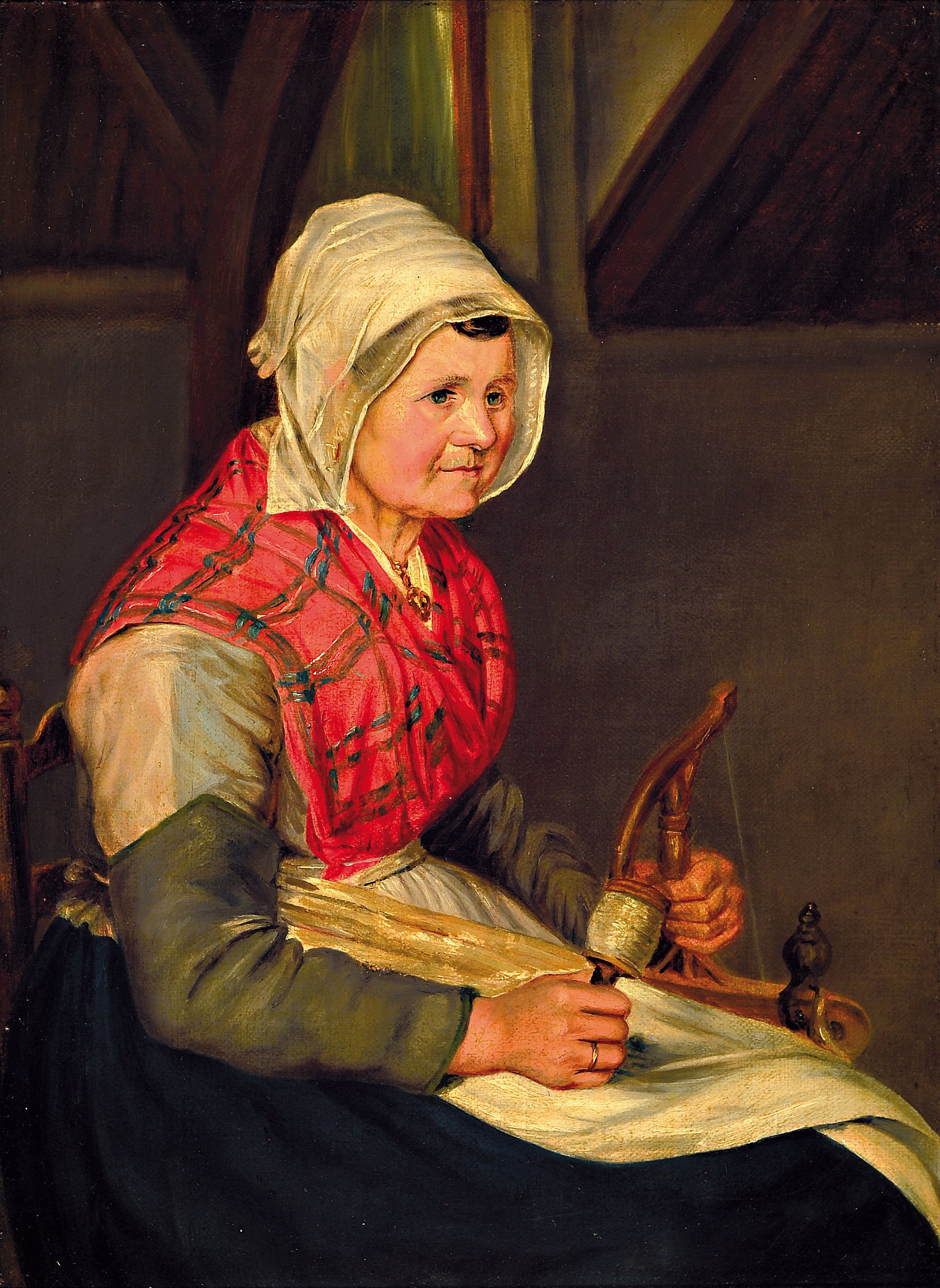 Unbekannter Maler des 19. Jh., Paar Porträts, Frau mit Spindel und Mann mit Mörser und Waagschale, Öl/Lwd, rest., doubl., je ca. 40x30cm, R. ca. ...