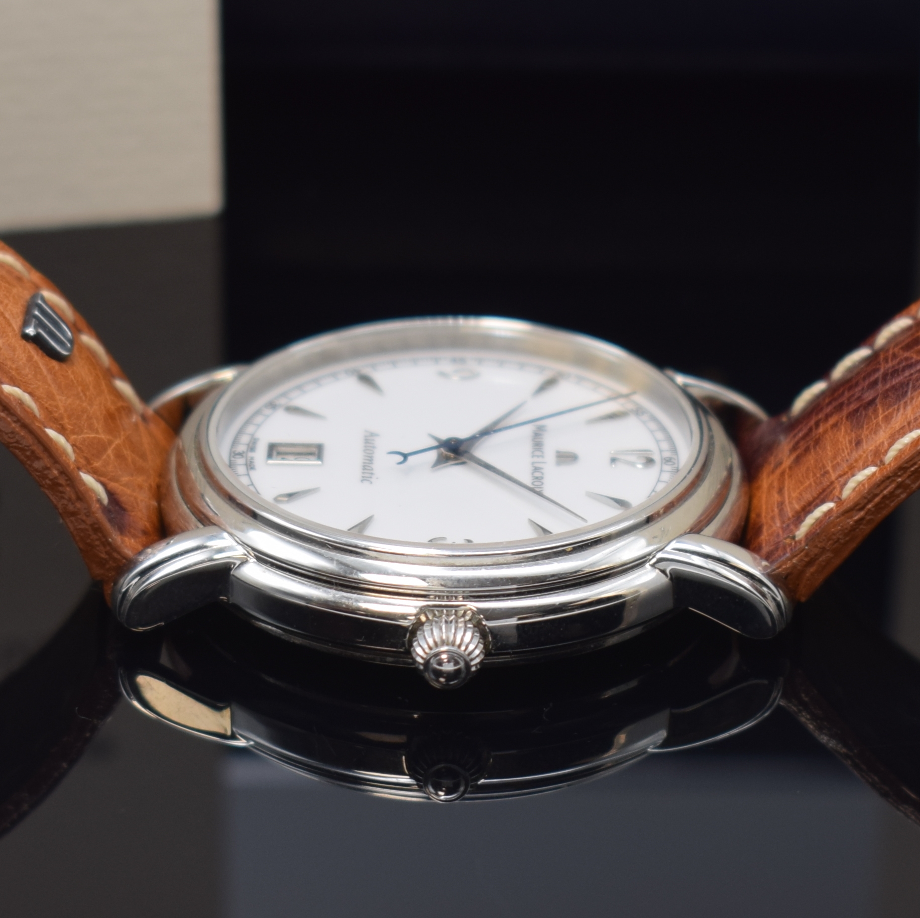 Detail b: MAURICE LACROIX Pontos Herrenarmbanduhr Referenz 68775, Schweiz um 2000, Automatik, Edelstahlgeh., Boden aufgedr., orig. Lederband m. Dornschl., ...