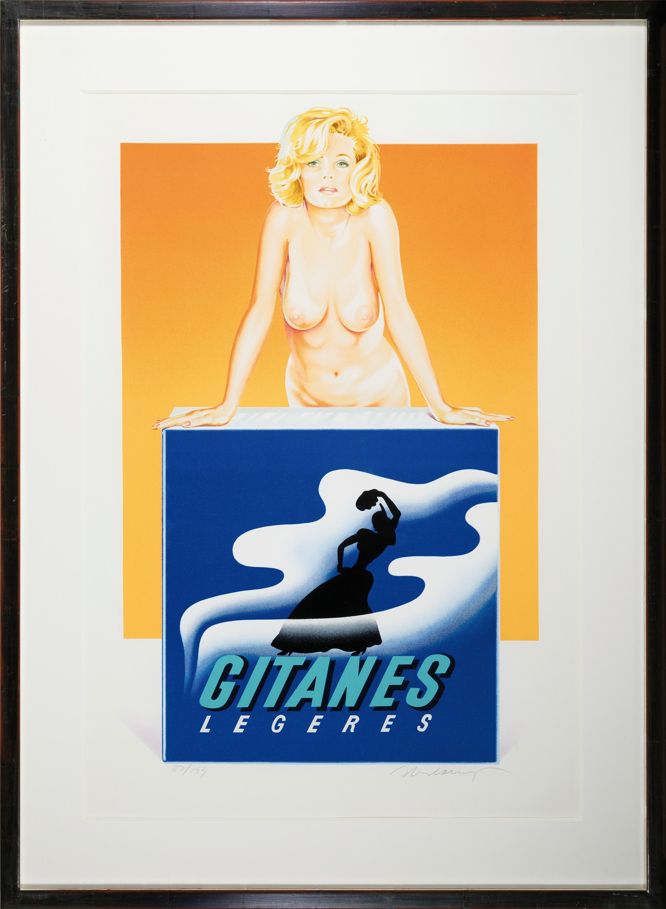Detail k: Mel Ramos, 1835 Sacramento-2018 Oakland, Gitanes, Farblithographie auf Velin, handsign. und num. 37/199, ca. 66.5x43cm, u.Gl., R. ca. 91x67cm, WVZ ...