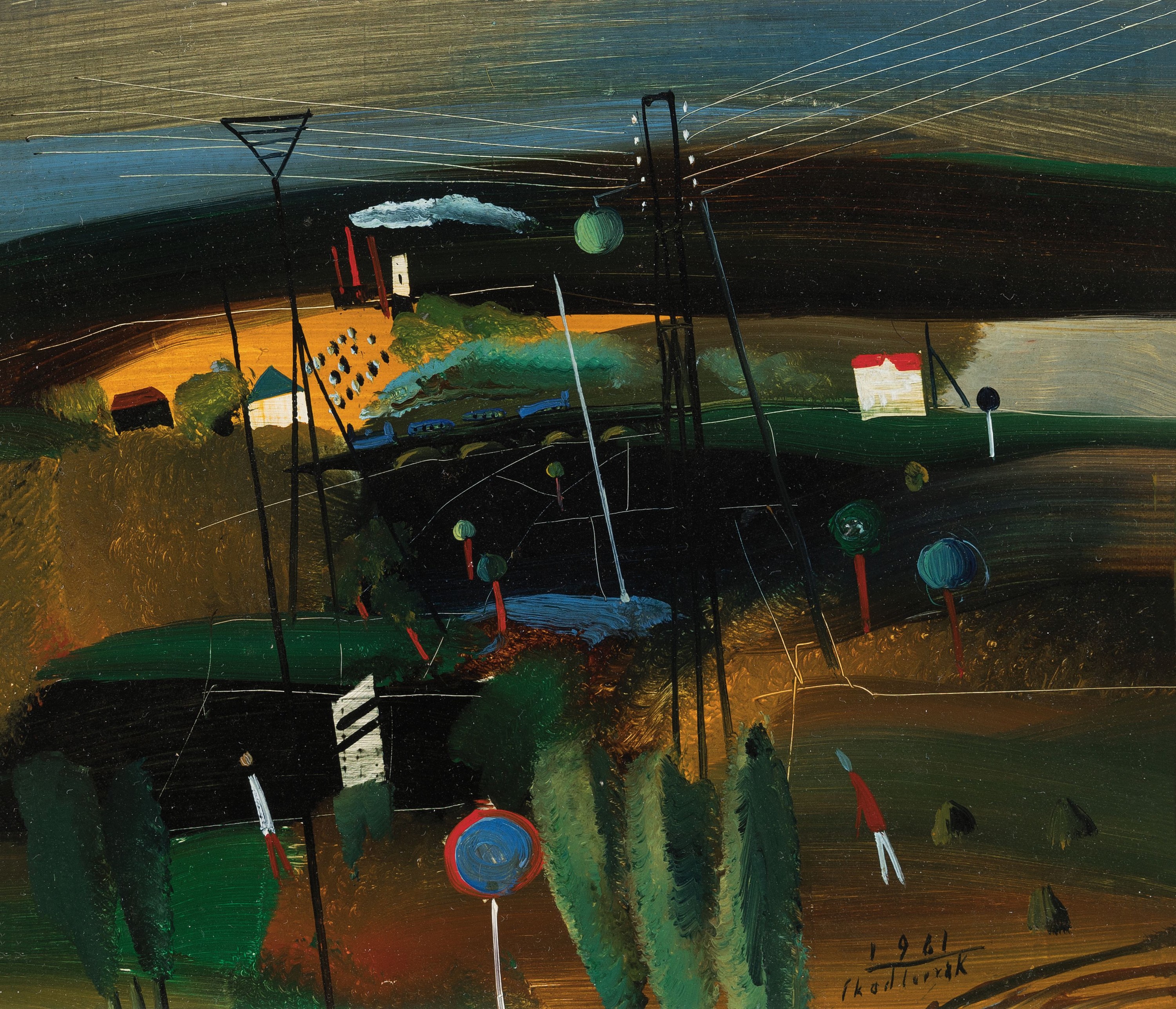 Horst Skodlerrak, 1920 Jugnaten/Memel-2001 Lübeck, Bahnstation, Öl/Hartfaser, rechts unten signiert und dat. 1961, ca. 15.5x17.5cm, R. ca. ...