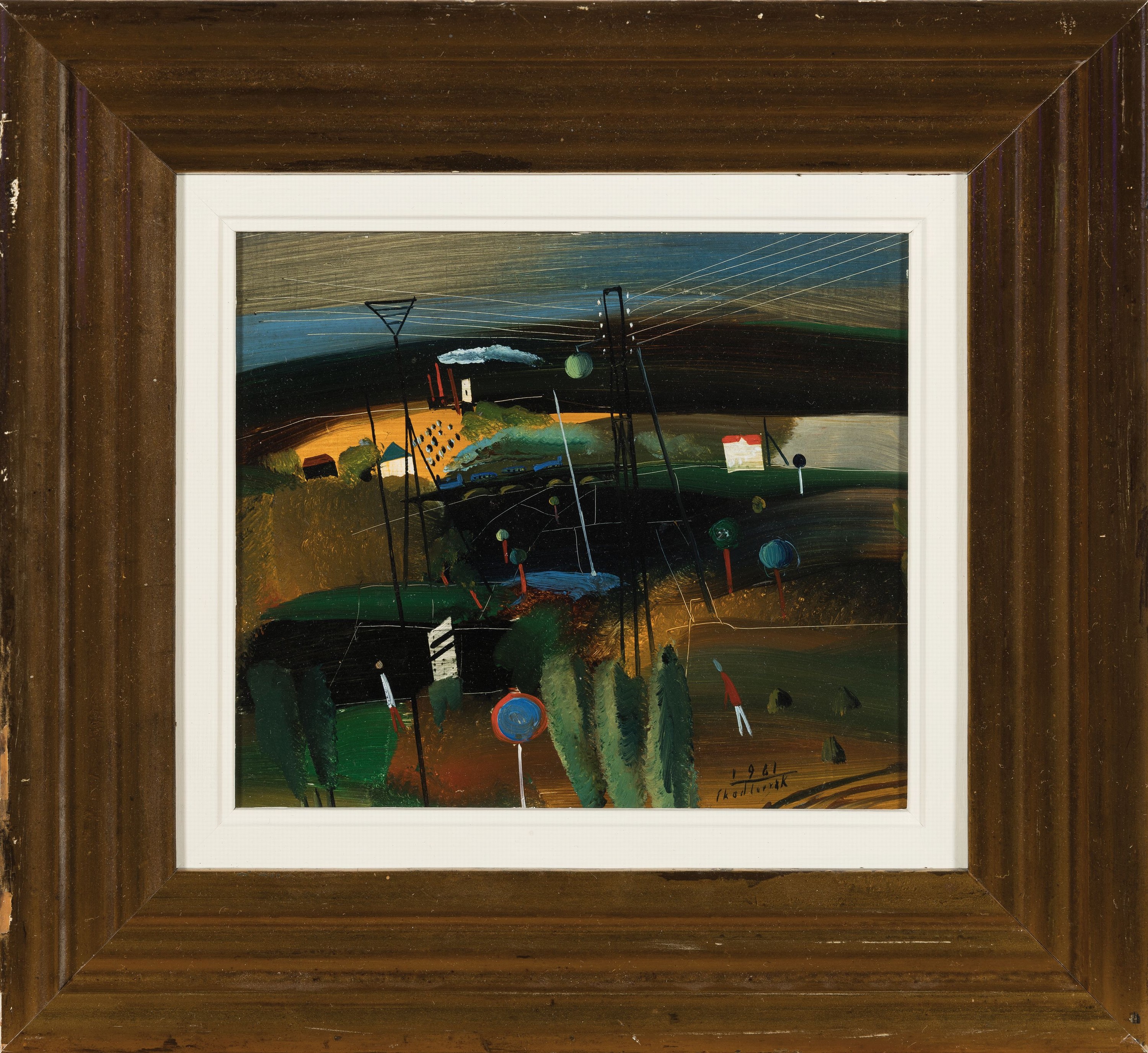 Detail k: Horst Skodlerrak, 1920 Jugnaten/Memel-2001 Lübeck, Bahnstation, Öl/Hartfaser, rechts unten signiert und dat. 1961, ca. 15.5x17.5cm, R. ca. ...