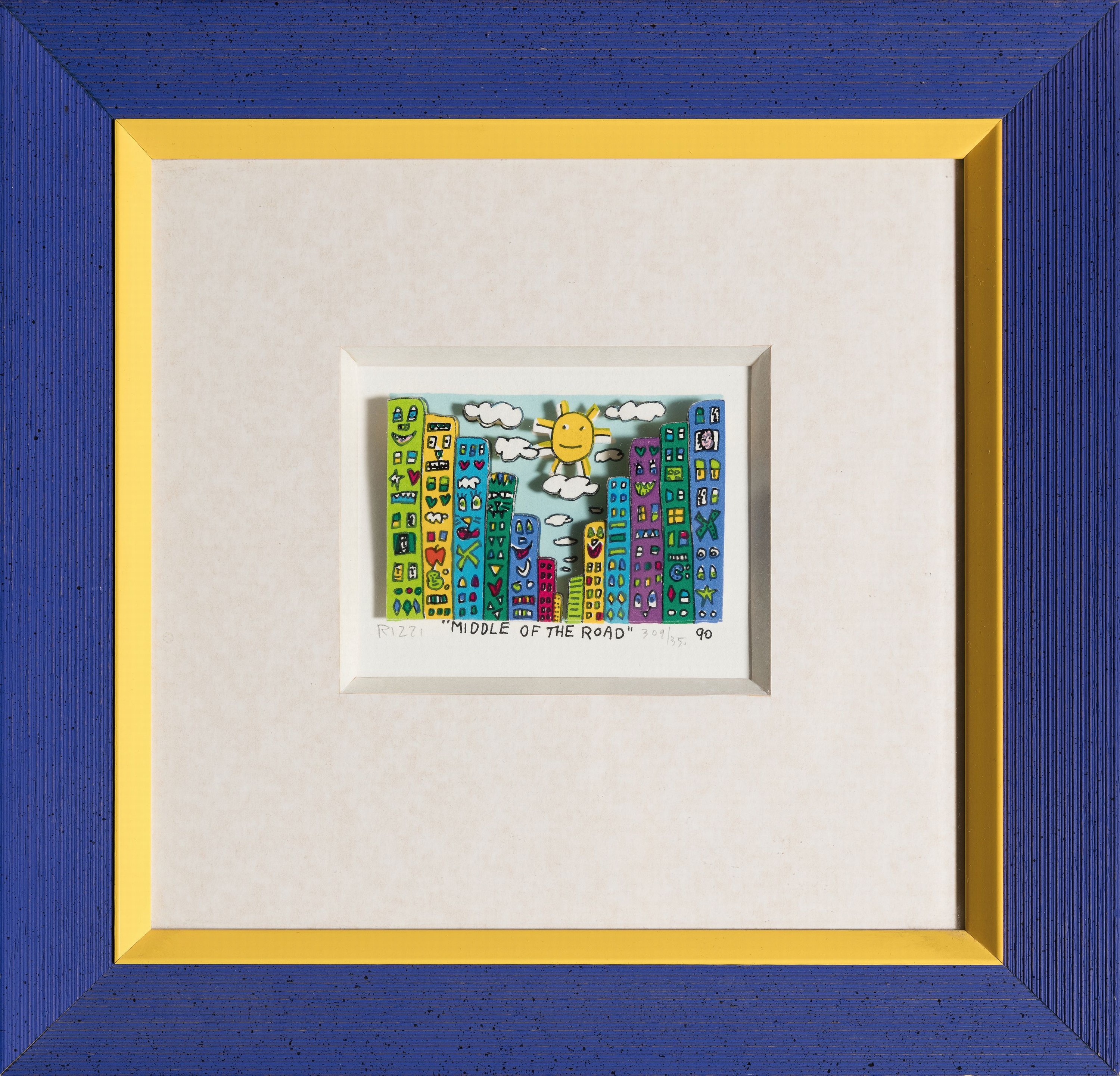 Detail k: James Rizzi, 1950-2011 New York, Middle of the Road, dreidimensionale Farblithographie von 1990, handsign. und num. 309/350, ca. 5x8cm, PP, u.Gl., R. ...