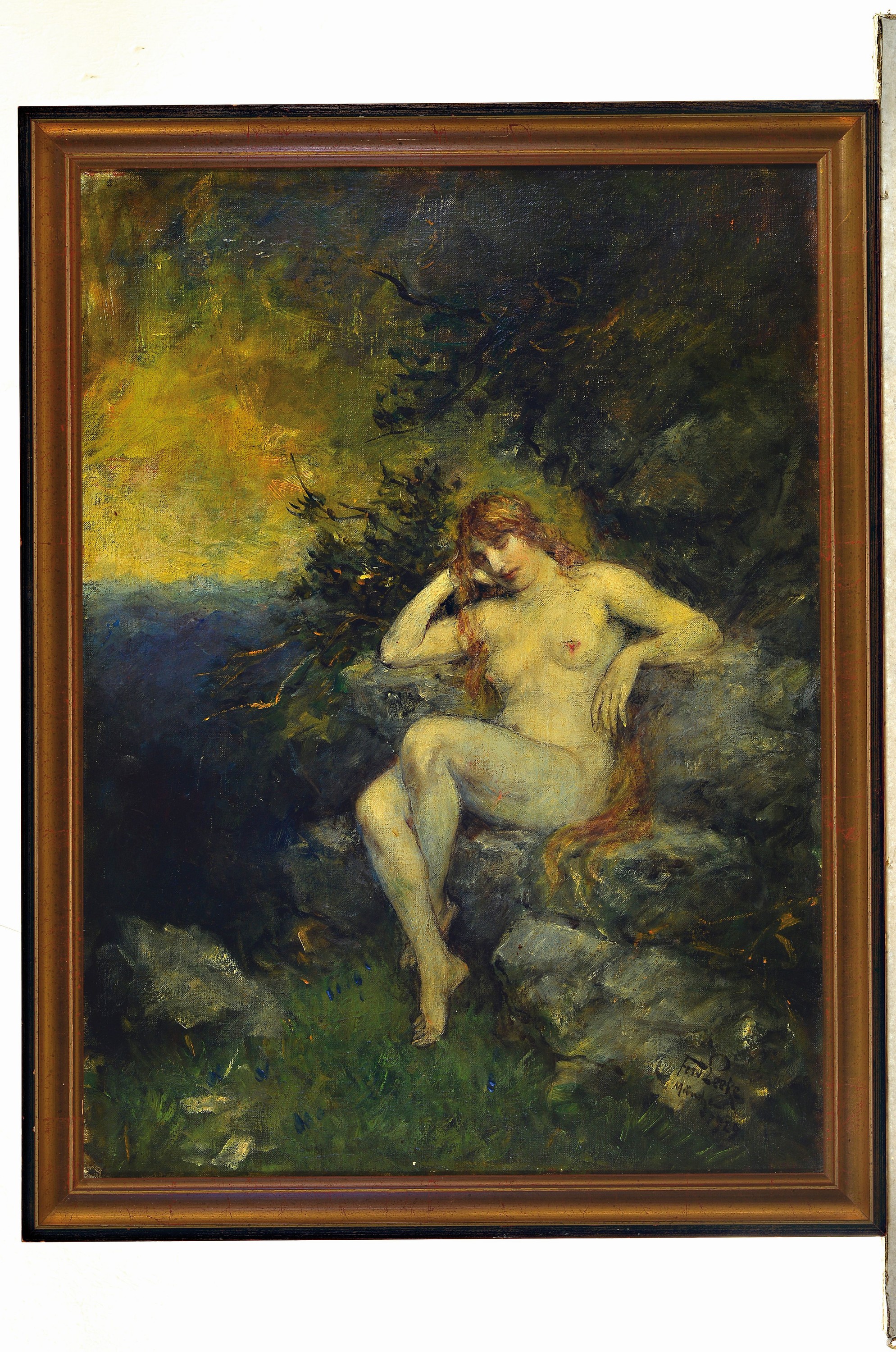 Detail k: Ferdinand Leeke, 1859 Burg bei Magdeburg - 1937 Nürnberg, sitzende Nymphe in Waldlandschaft, Öl/Lwd., re. u. signiert und dat. München 1929, 60 x ...