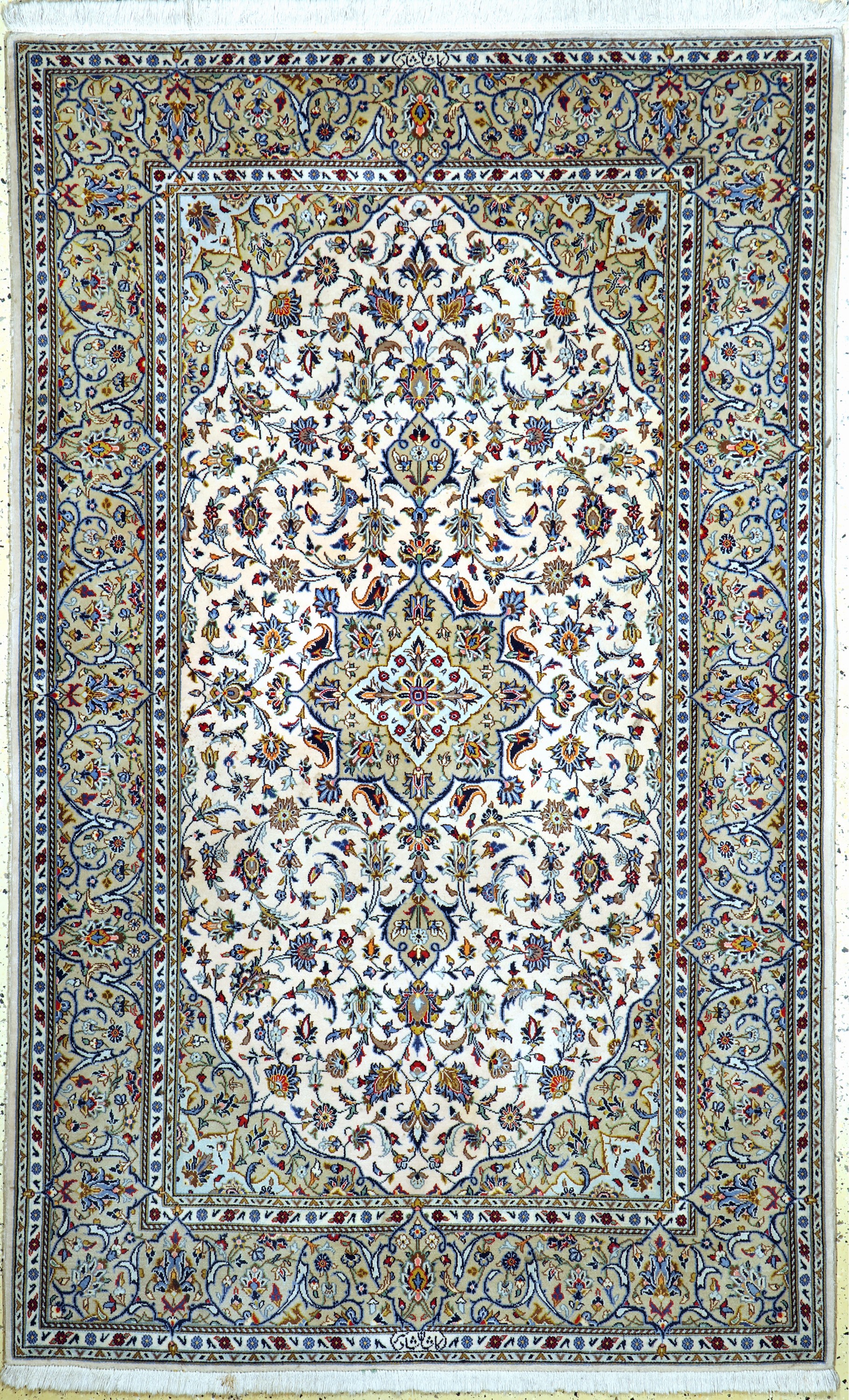 Keschan Kork fein Persien, signiert"Shadsar", Ende 20.Jhd, Korkwolle auf Baumwolle, ca. 226 x 141 cm, Reinigungsbedürftig, EHZ: 2