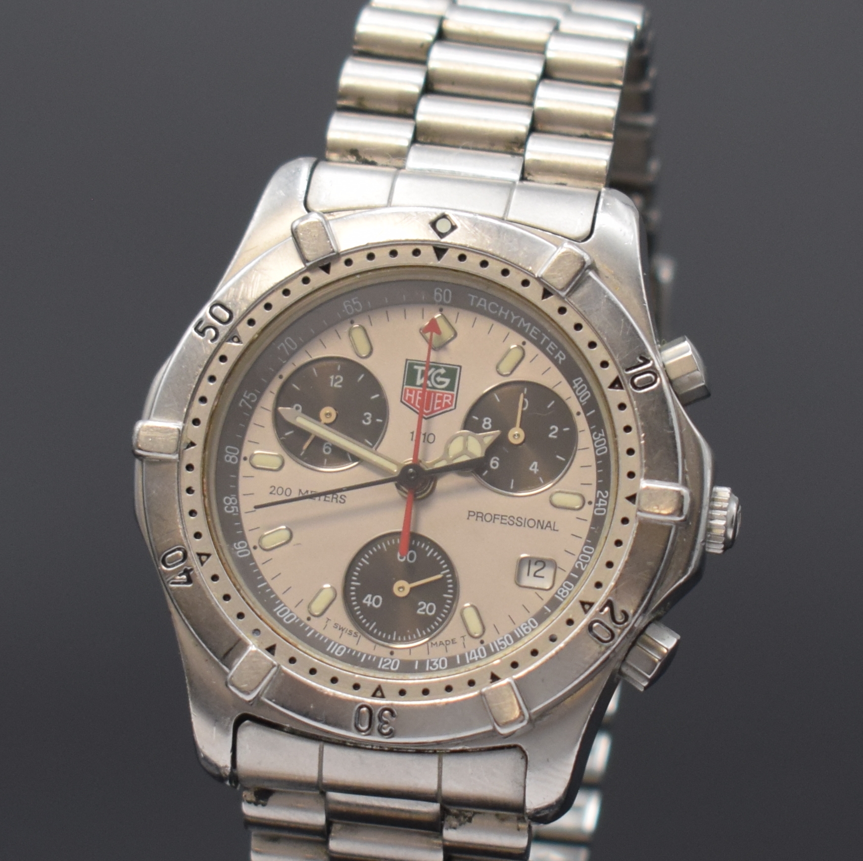 Detail a: TAG HEUER Professional Herrenarmbanduhr in Stahl Referenz CE1111, Schweiz um 1995, quarz, Boden u. Krone verschr., orig. Gliederband m. Faltschl., ...