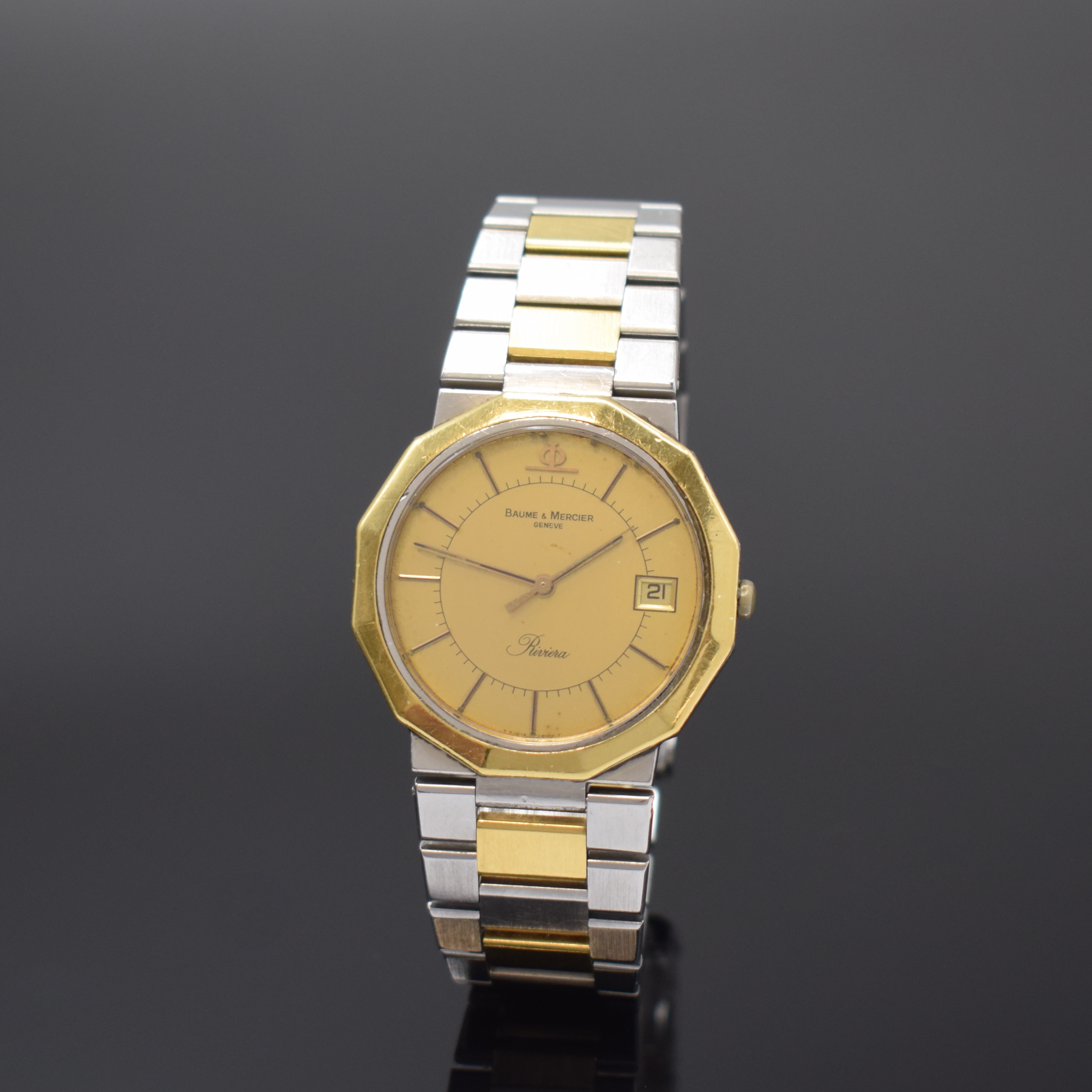 BAUME & MERCIER Riviera Herrenarmbanduhr Referenz 5112.018, Schweiz um 1990, quarz, Edelstahl/Gold komb., Boden verschr., Gliederband m. Faltschl., ...